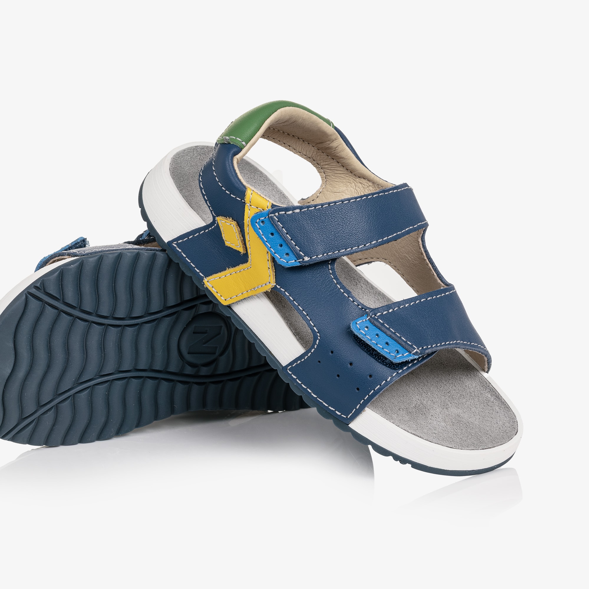 Boys Blue Yellow & Green Leather Velcro Sandals - View 5