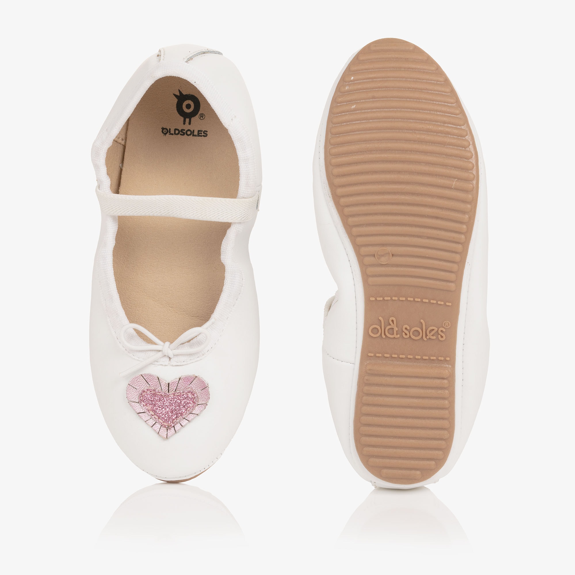 Girls White Leather Ballerinas with Glittery Heart - View 3