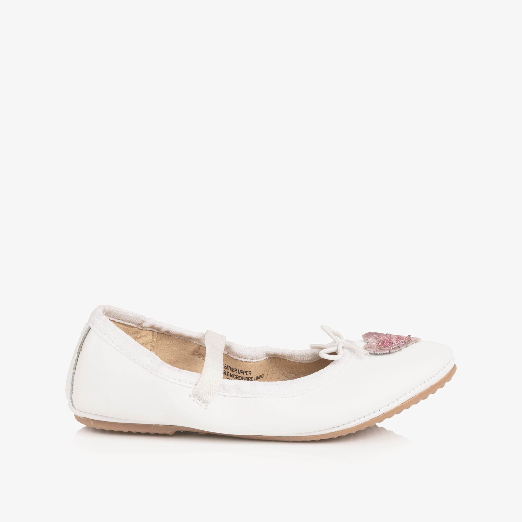 Girls White Leather Ballerinas with Glittery Heart - View 4