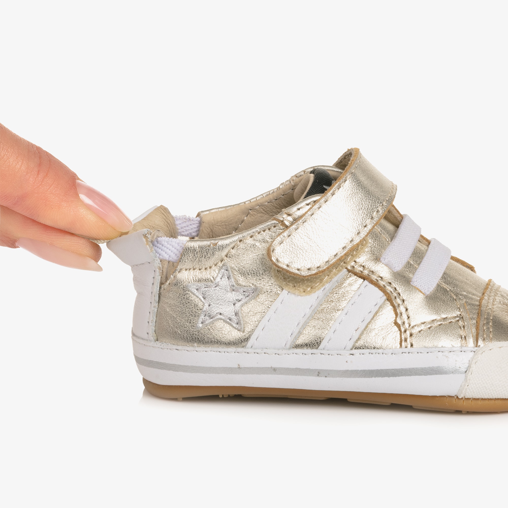 Gold Leather Pre-Walker Trainers - View 4