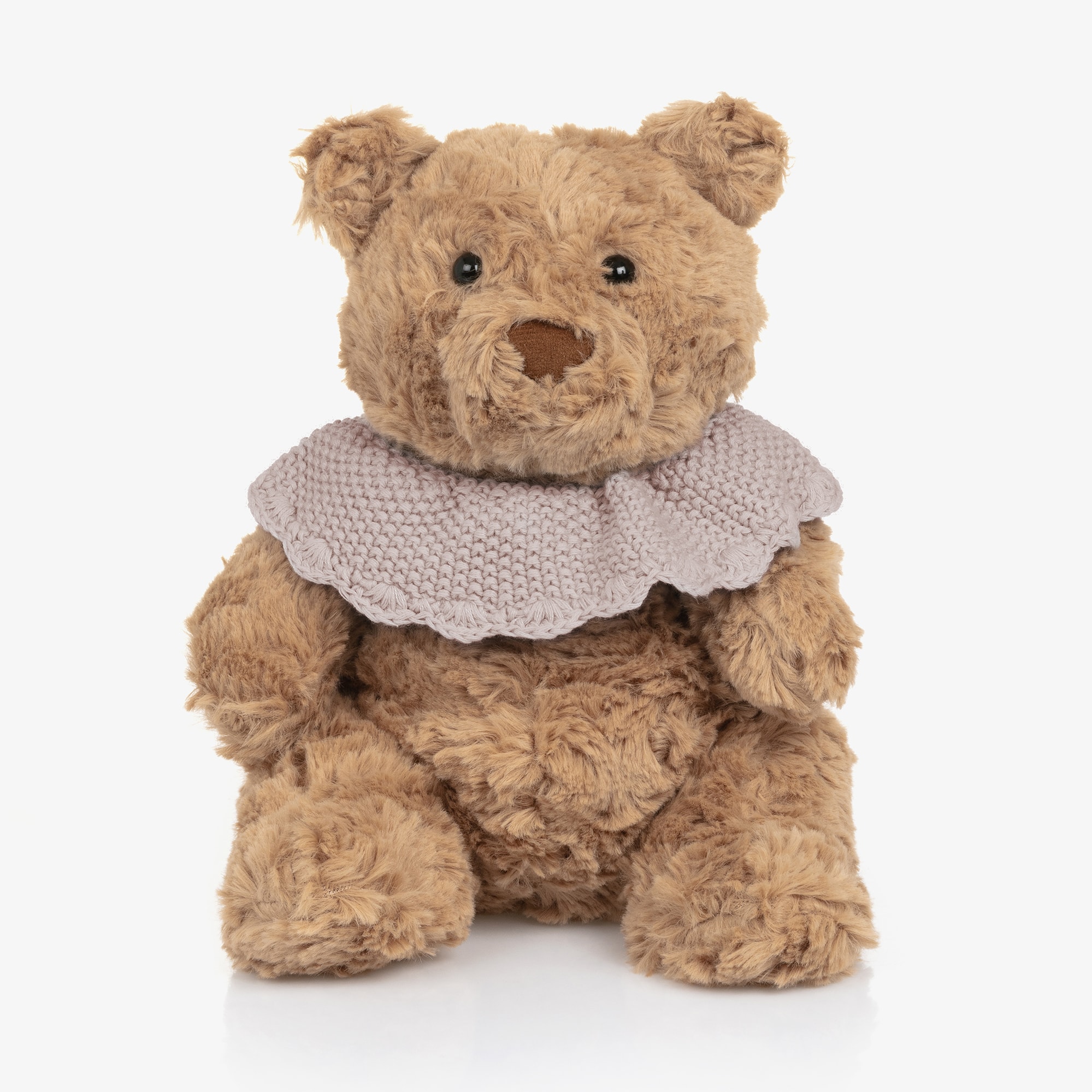 Plush Teddy Bear with Beige Knitted Collar (26cm) - View 1