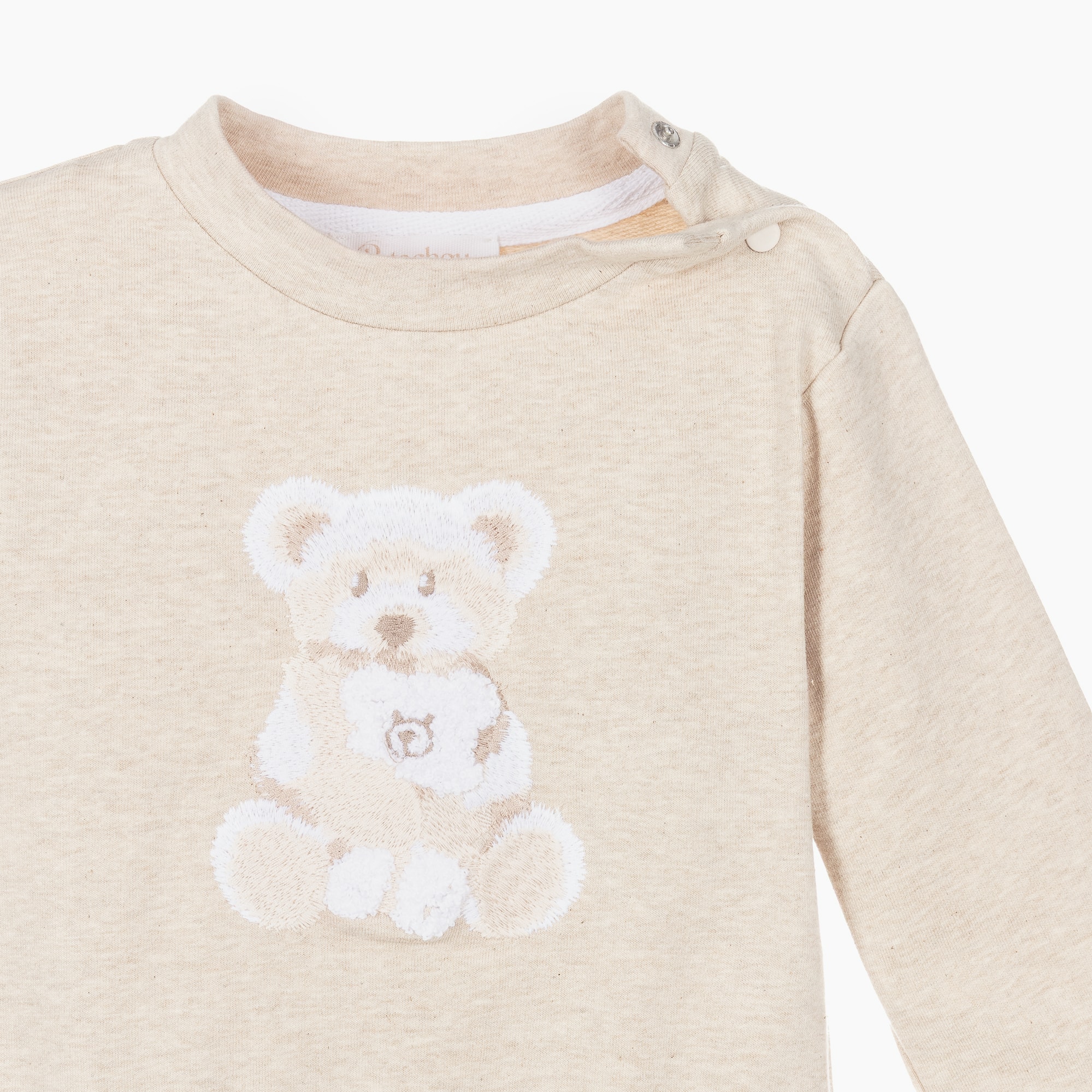 Baby Boys Beige Marl Cotton Teddy Bear Tracksuit - View 4