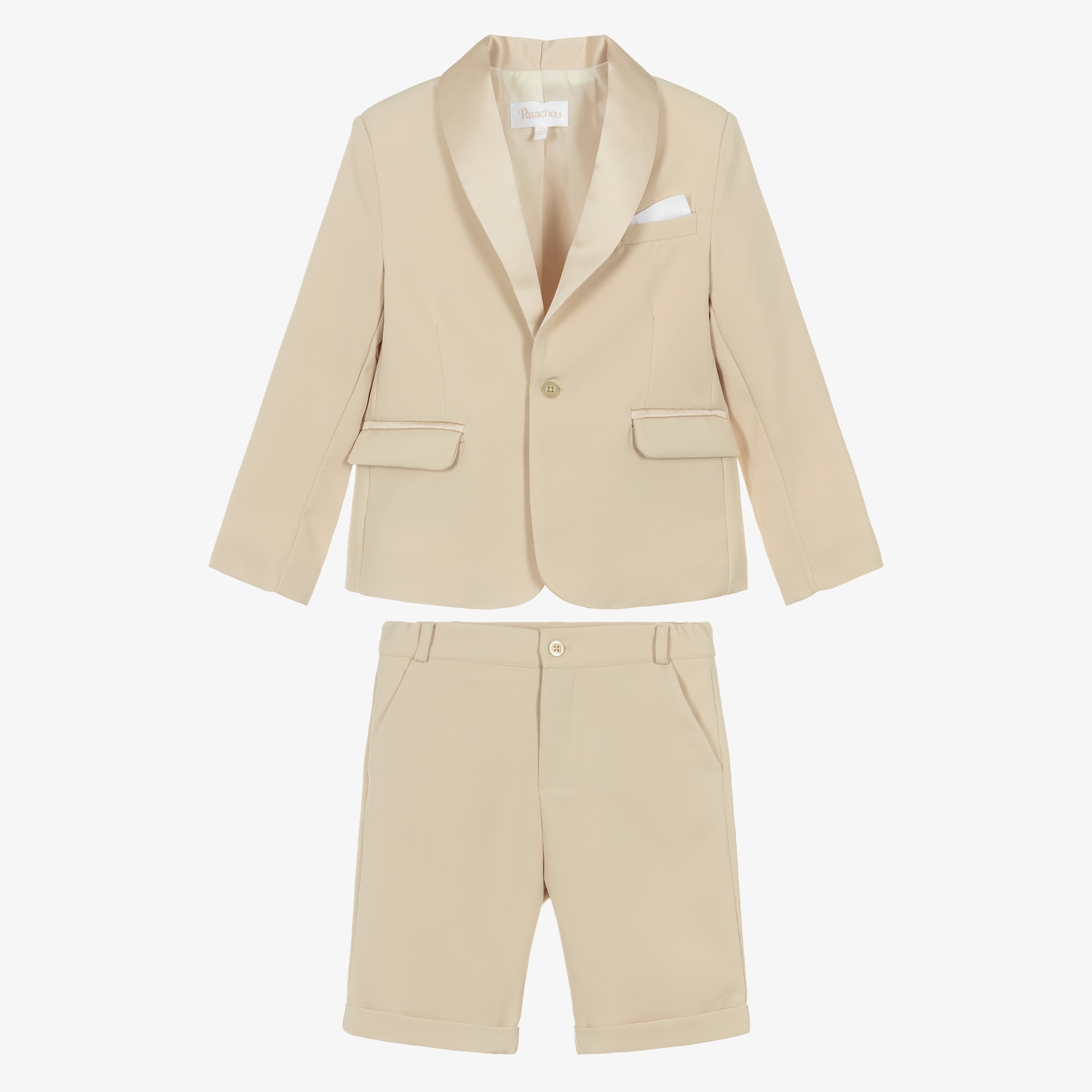 Boys Beige Crêpe & Satin Shorts Suit - View 3