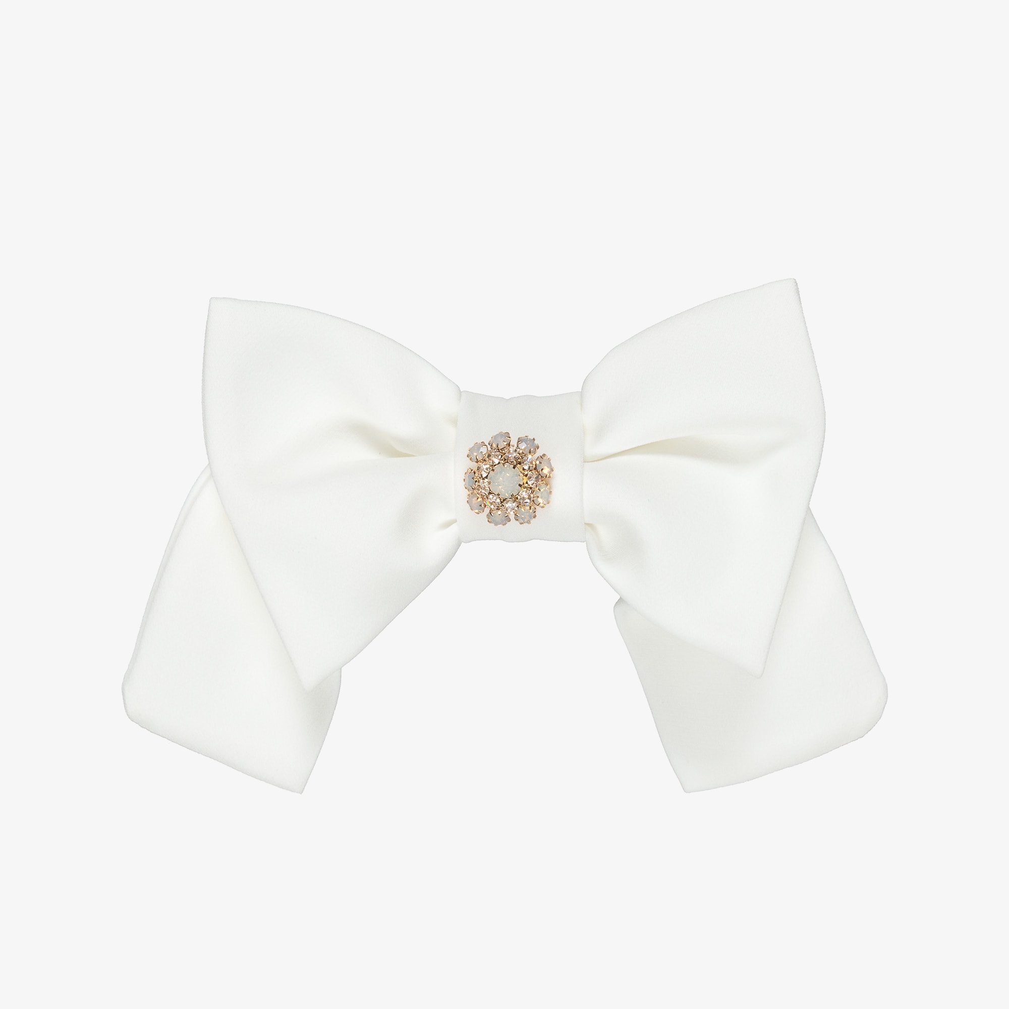 Girls Ivory Crêpe Bow Hair Clip with Gemstone Flower (14cm) - View 1