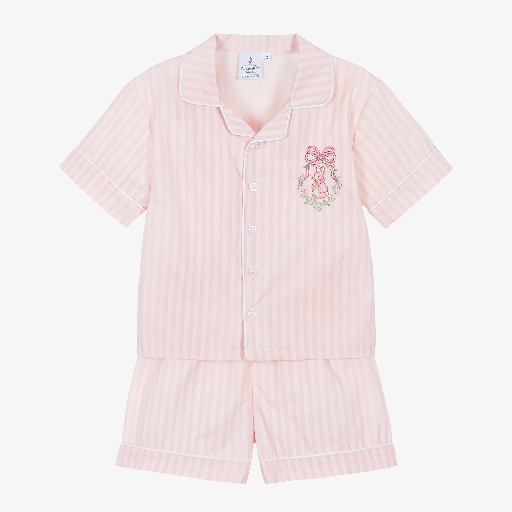 Girls Striped Pink Cotton Short Pyjamas - View 1