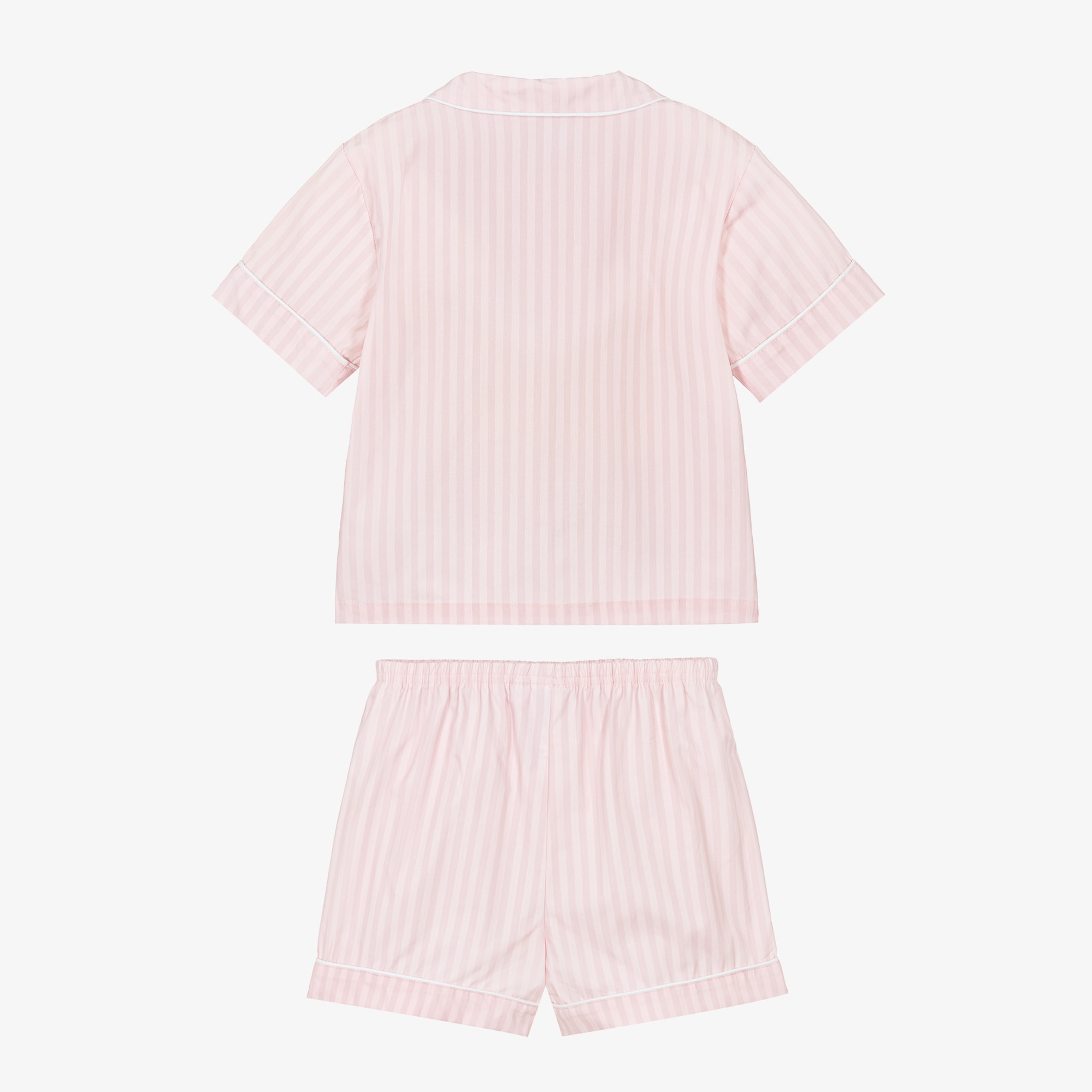 Girls Striped Pink Cotton Short Pyjamas - View 3