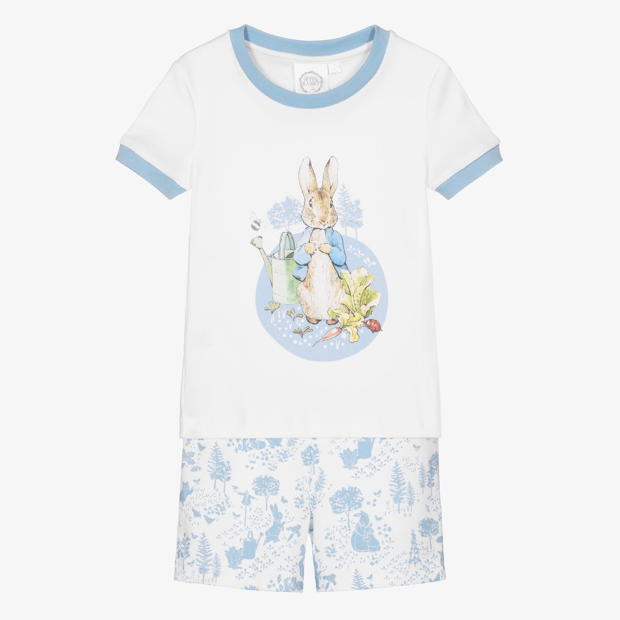 White & Blue Cotton Short Pyjamas - View 1