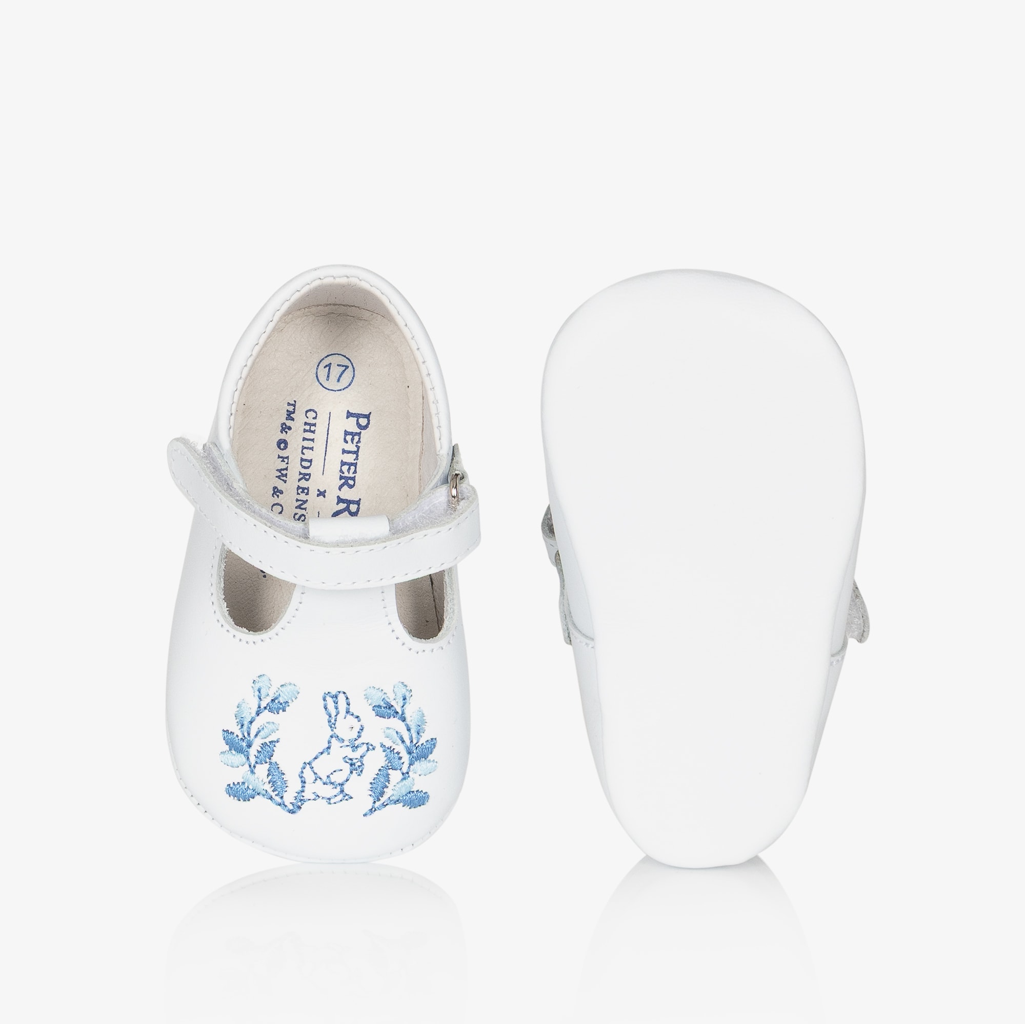 White Leather Pre-Walkers with Blue Peter Rabbit Embroidery - View 4