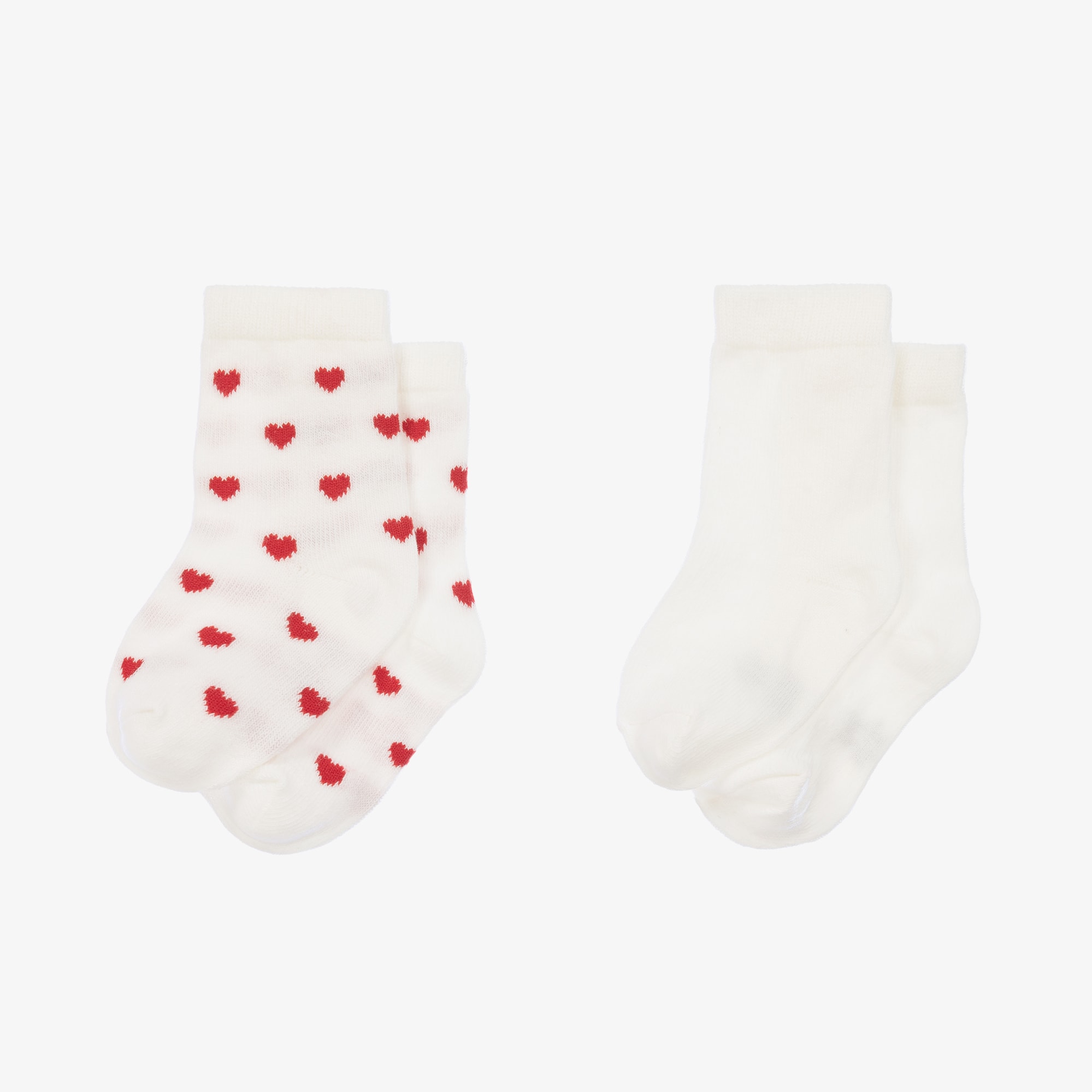 Baby Girls Ivory & Red Heart Cotton Socks (2 Pack) - View 3