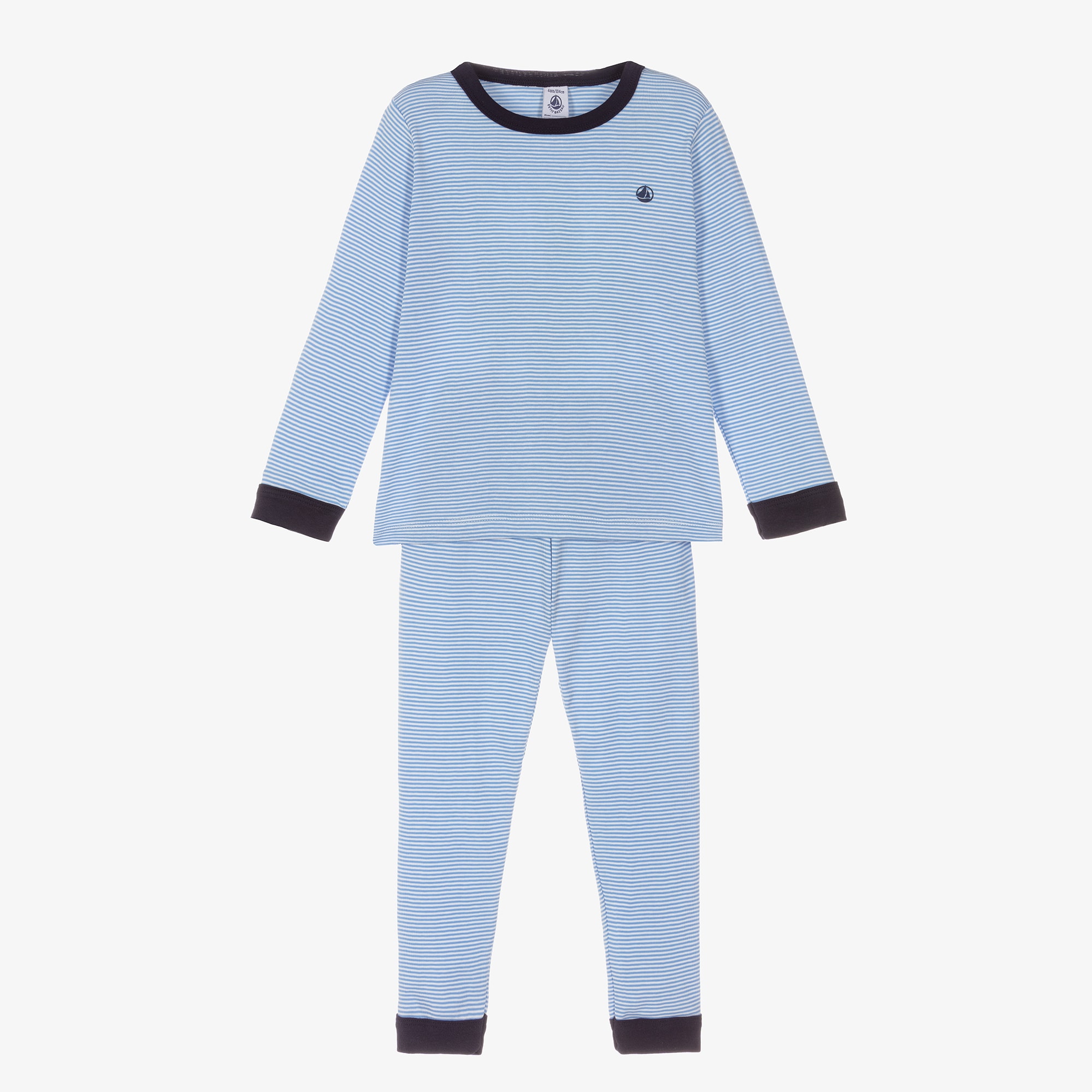 Boys Blue Striped Cotton Long Pyjamas - View 1