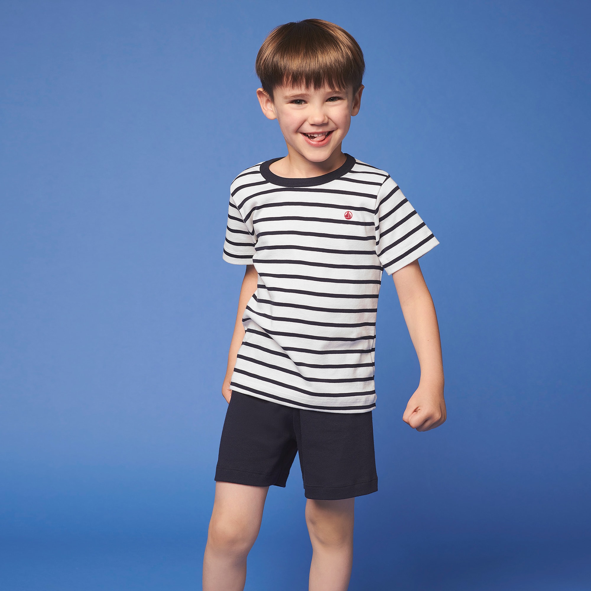 Boys Blue & White Cotton Short Pyjamas - View 2
