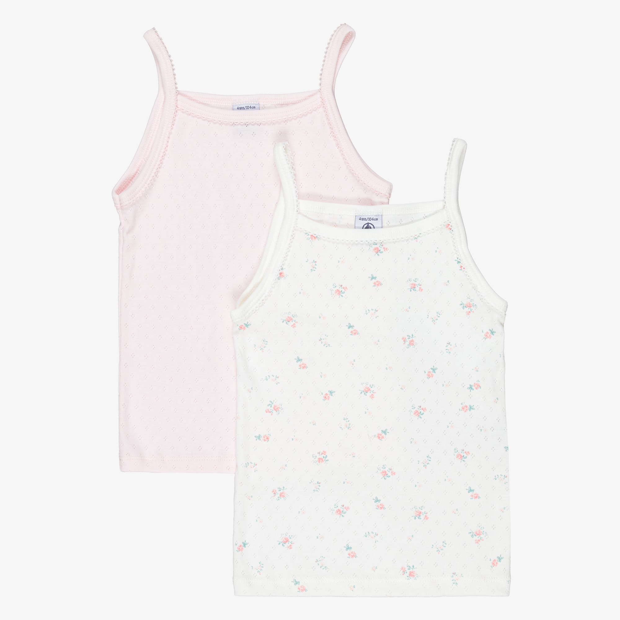 Girls Pastel Pink & Ivory Pointelle Cotton Jersey Vests (2 Pack) - View 1