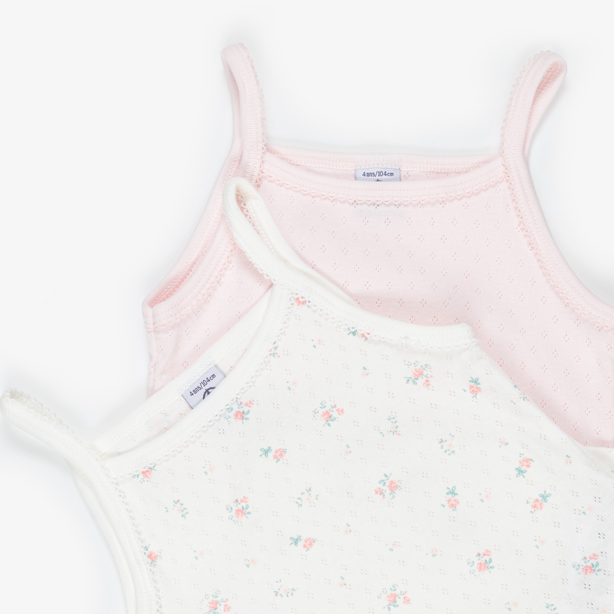 Girls Pastel Pink & Ivory Pointelle Cotton Jersey Vests (2 Pack) - View 4