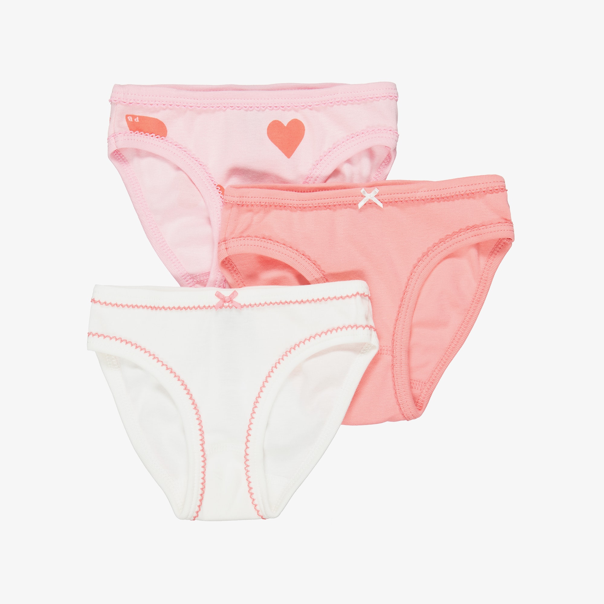 Girls Pink Cotton Jersey Heart Print Knickers (3 Pack) - View 1