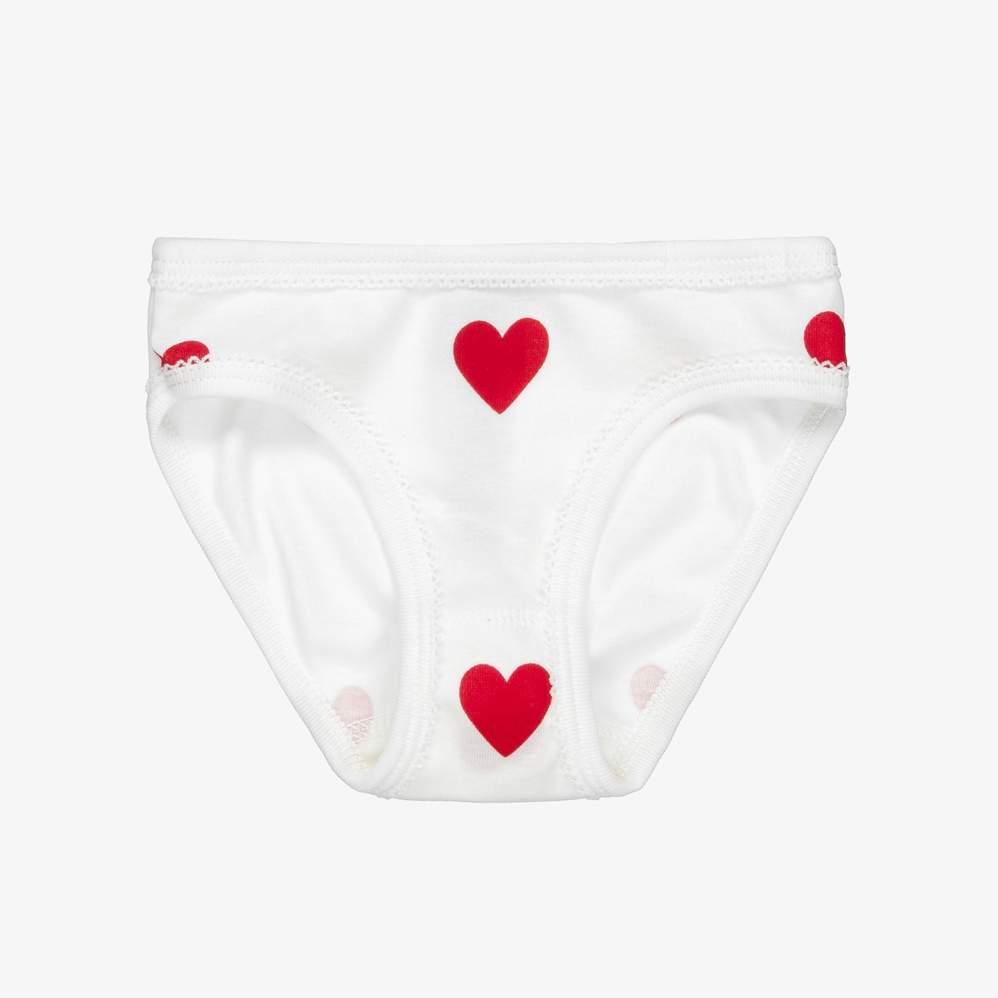 Girls White Cotton Knickers with Red Hearts (3 Pack) - View 2