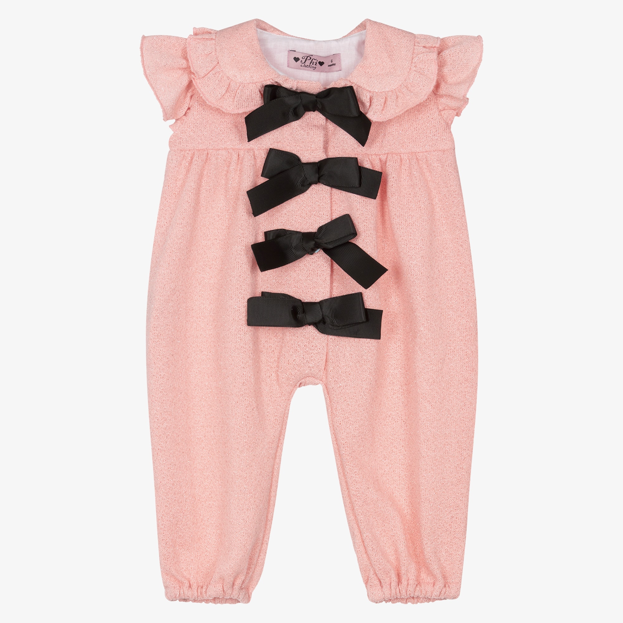 Girls Pink Sparkle Jersey Jumpsuit with Ribbon Bows - View 1