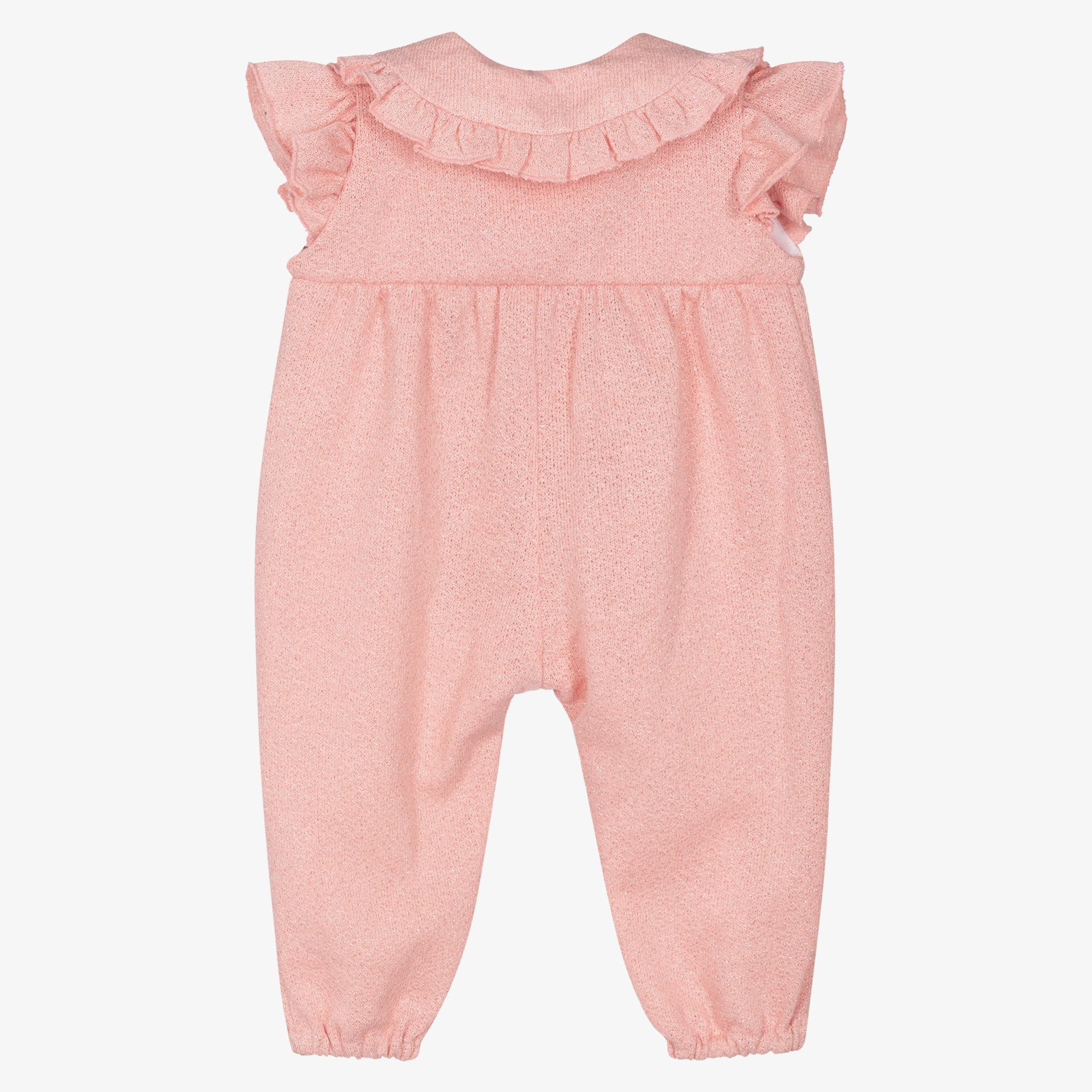 Girls Pink Sparkle Jersey Jumpsuit with Ribbon Bows - View 2
