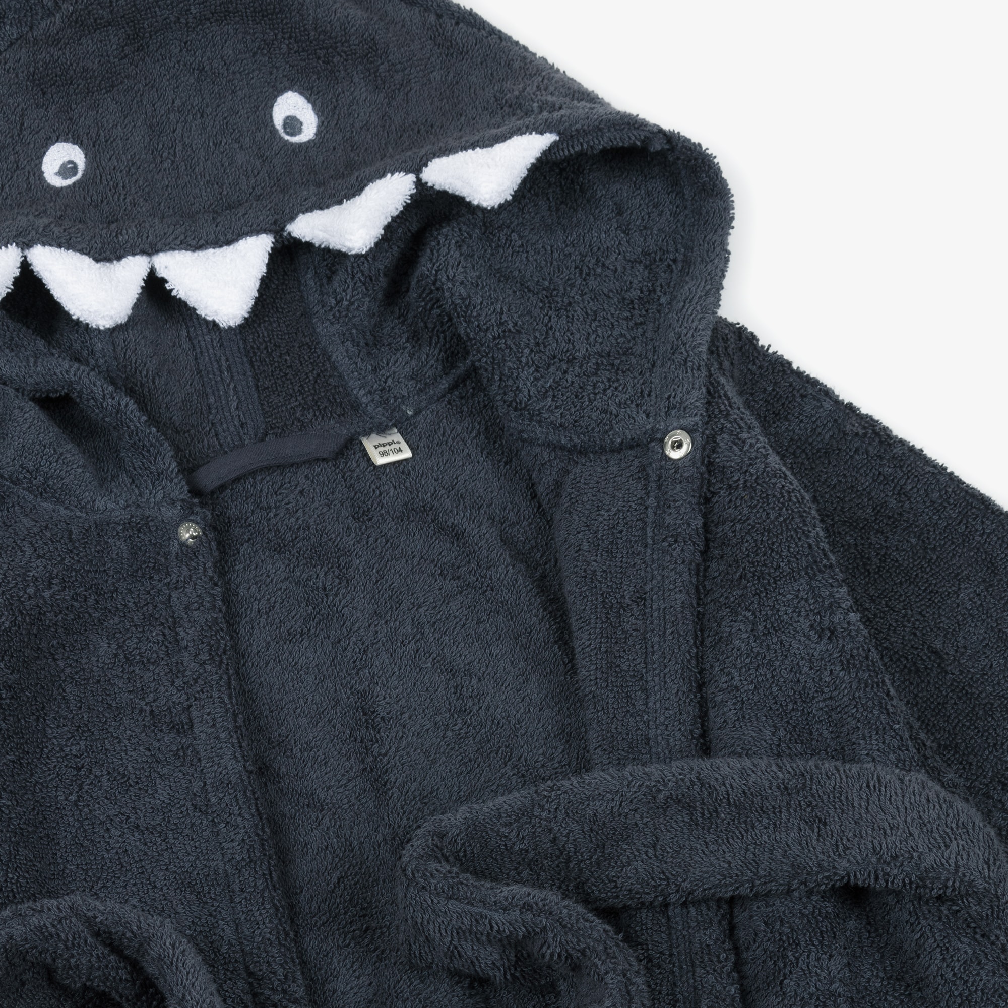 Dark Blue Cotton Towelling Shark Bathrobe - View 4