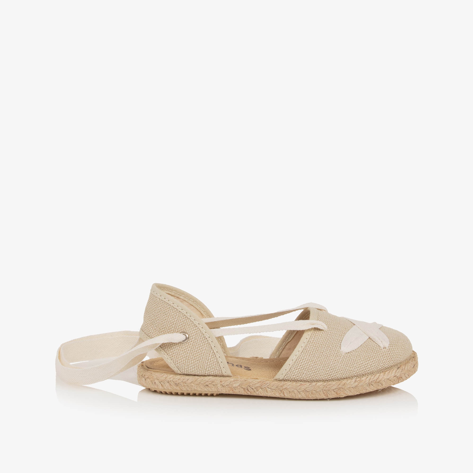 Girls Beige Espadrilles with Ivory Ribbon Ties - View 5