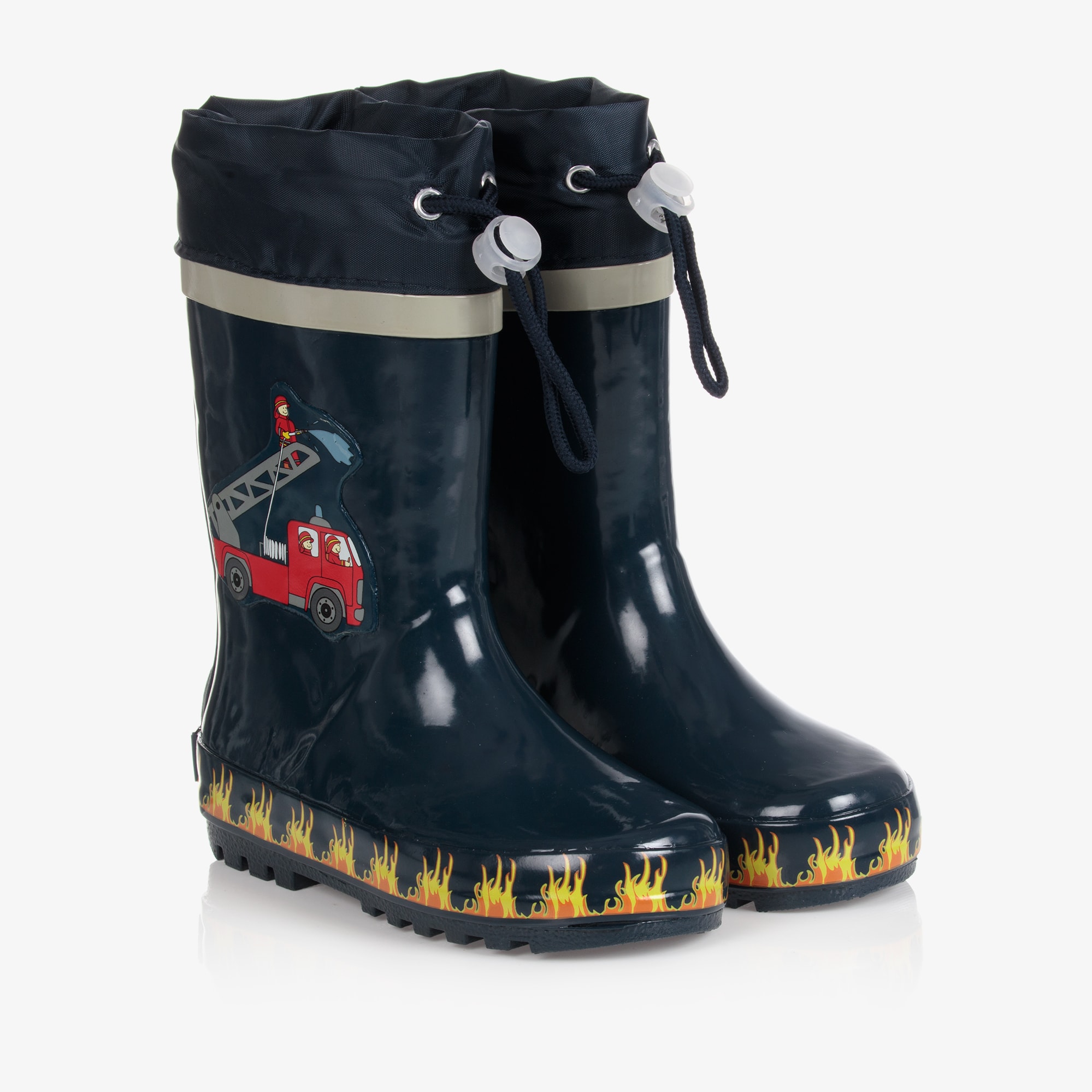 Navy Blue Fire Truck Rain Boots - View 1