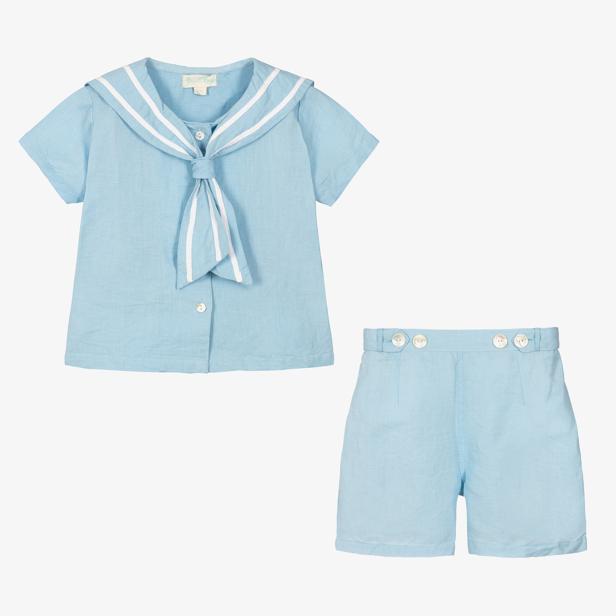 Boys Blue Linen Shorts Set - View 3