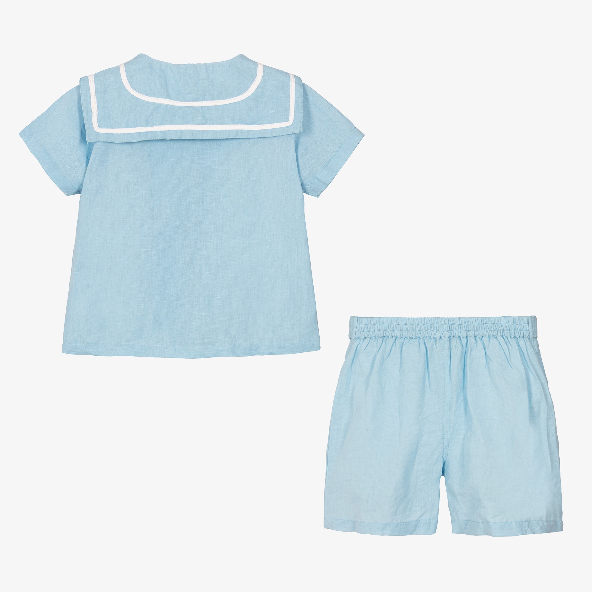 Boys Blue Linen Shorts Set - View 4