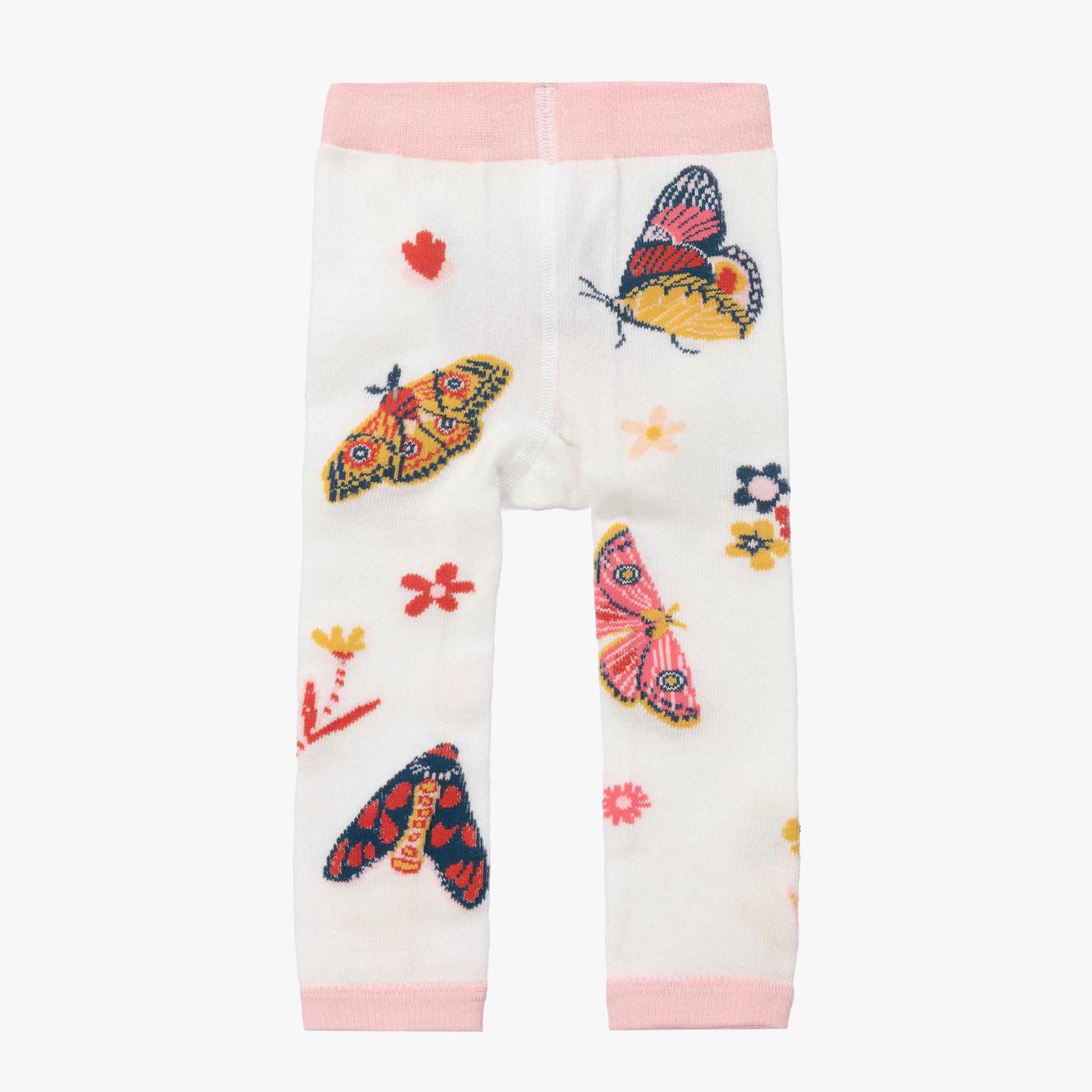 Girls White & Pink Cotton Butterfly Leggings - View 1