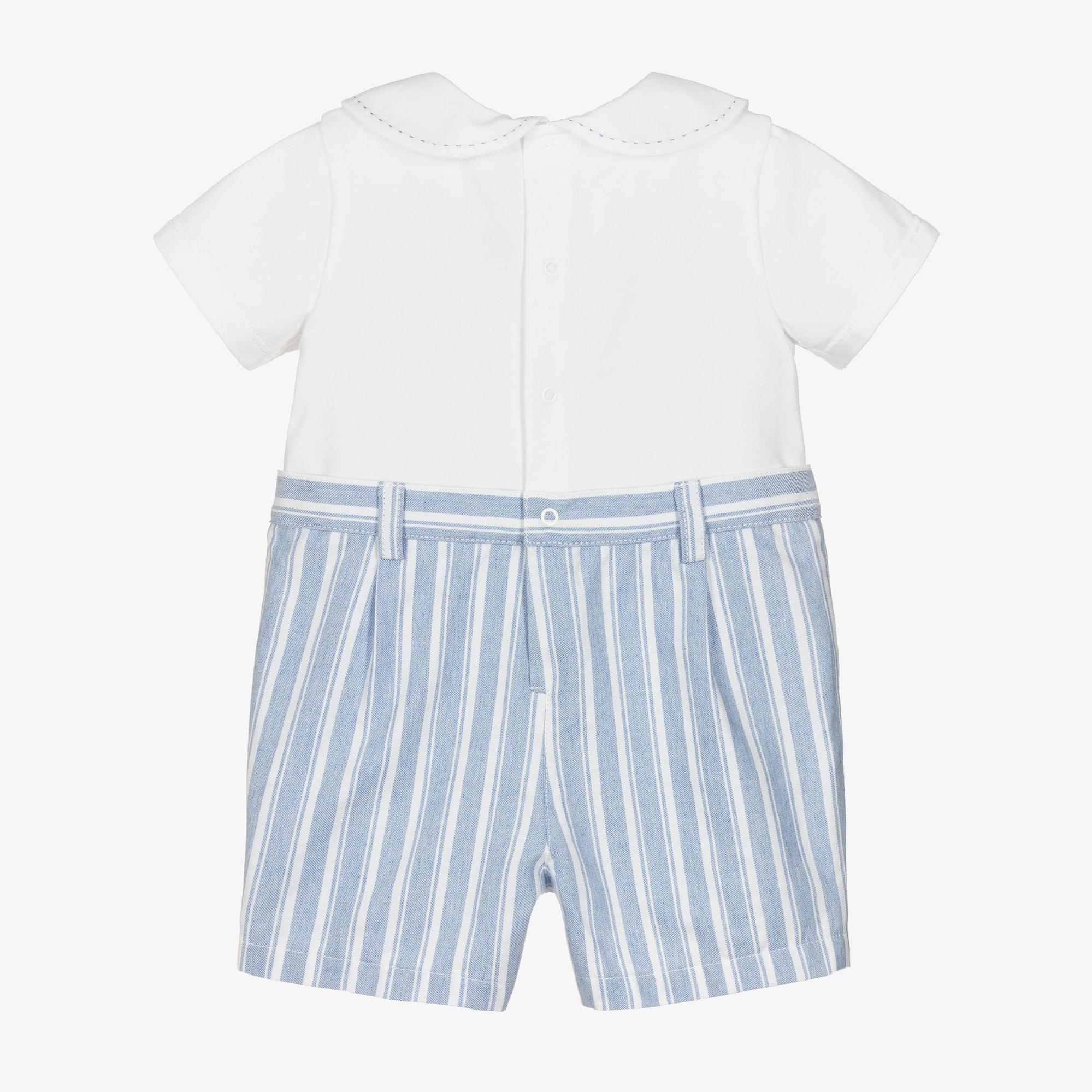 Baby Boys Blue & White Striped Cotton Shortie - View 2