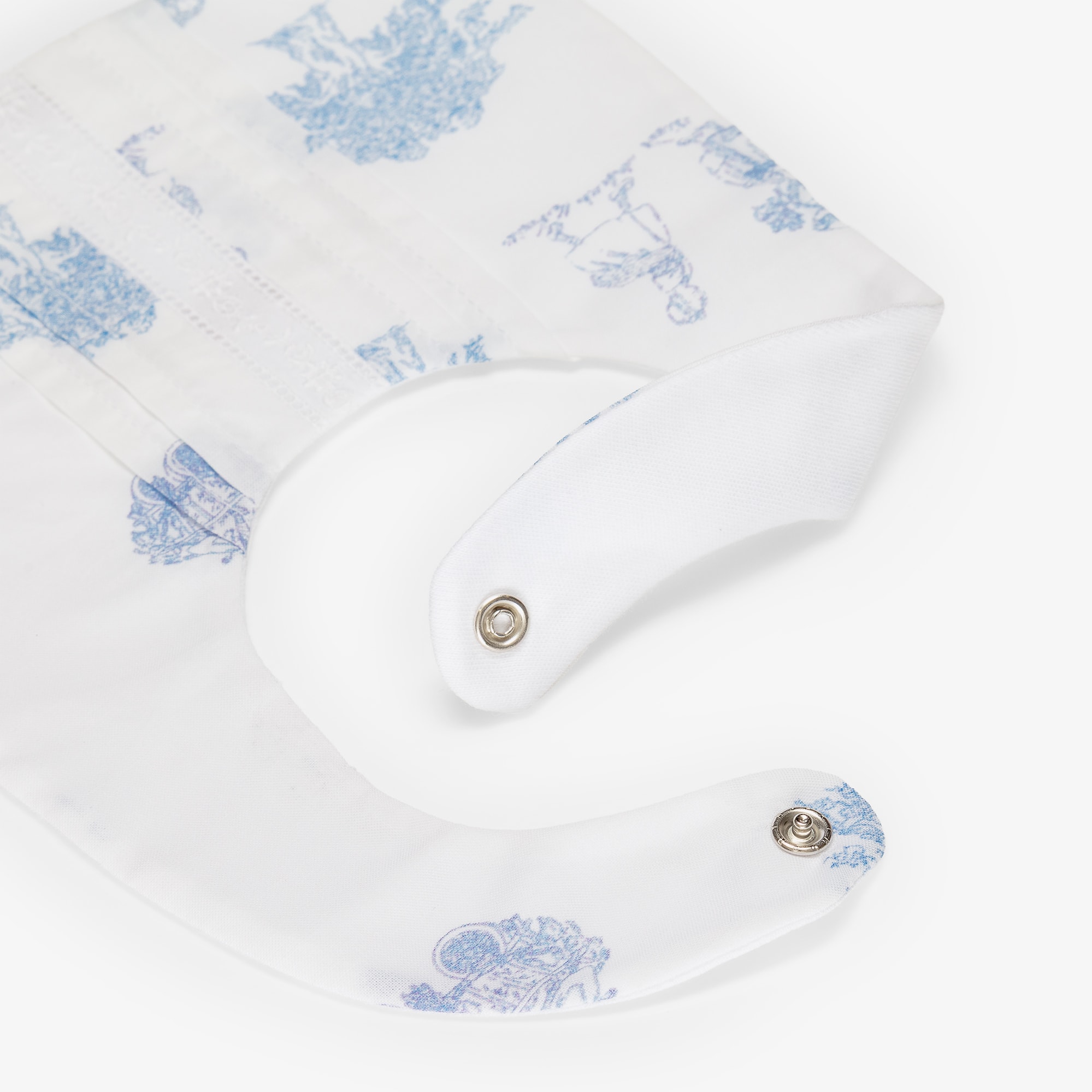 Baby Boys White & Blue Cotton Toile De Jouy Bib - View 4