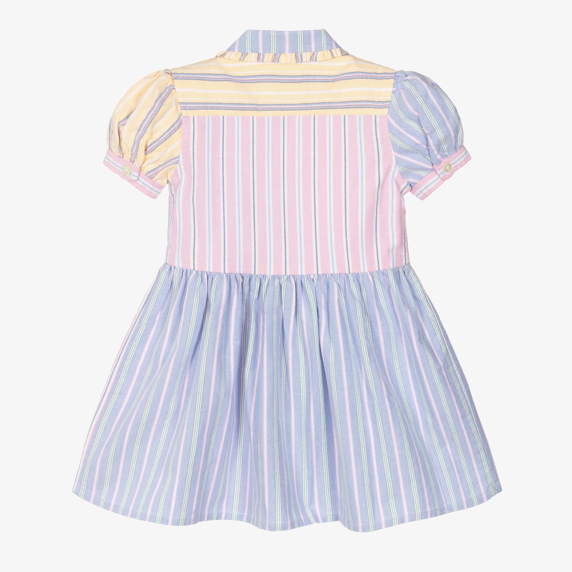 Baby Girls Pink & Blue Colourblock Stripe Cotton Dress - View 2