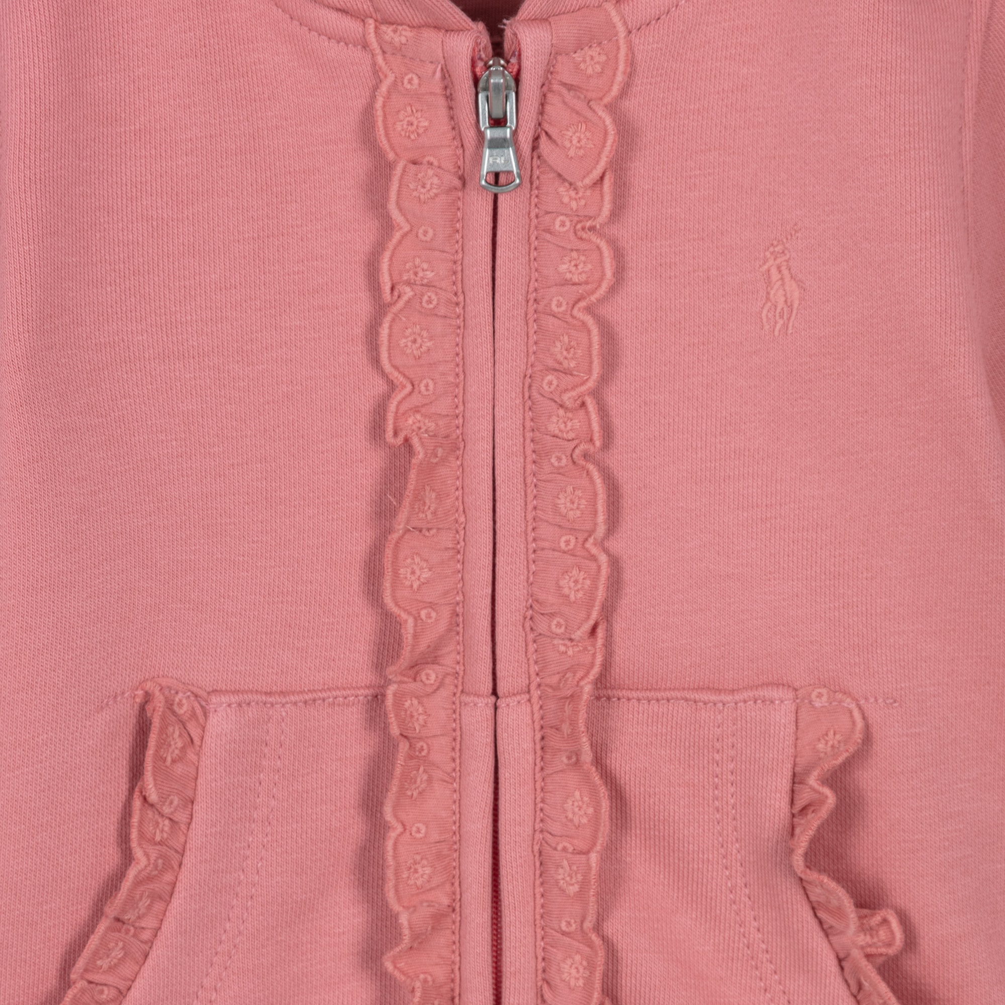 Baby Girls Pink Cotton Ruffle Tracksuit with Pony Logo - View 4
