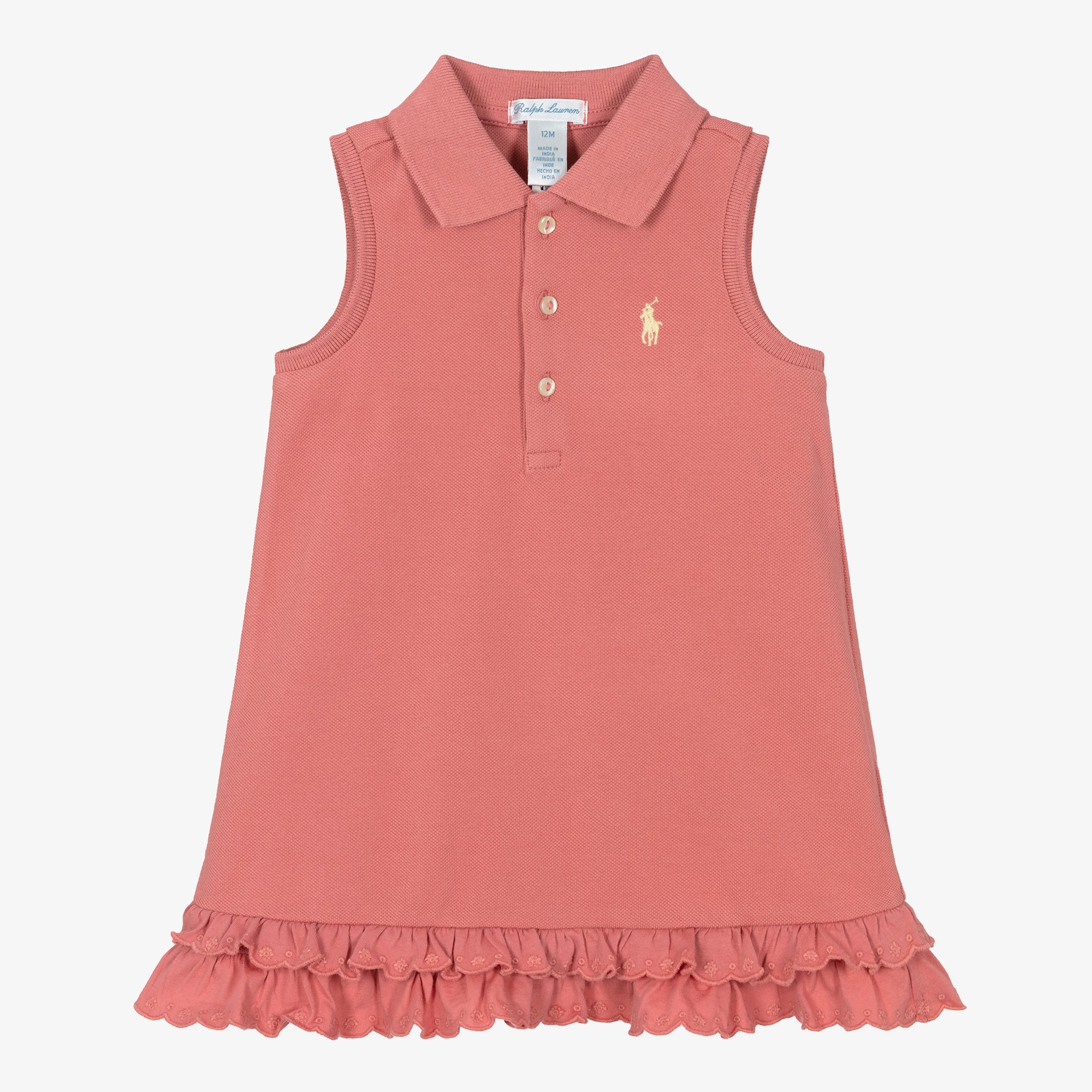 Baby Girls Pink Piqué Sleeveless Dress with Ruffle Hem - View 1