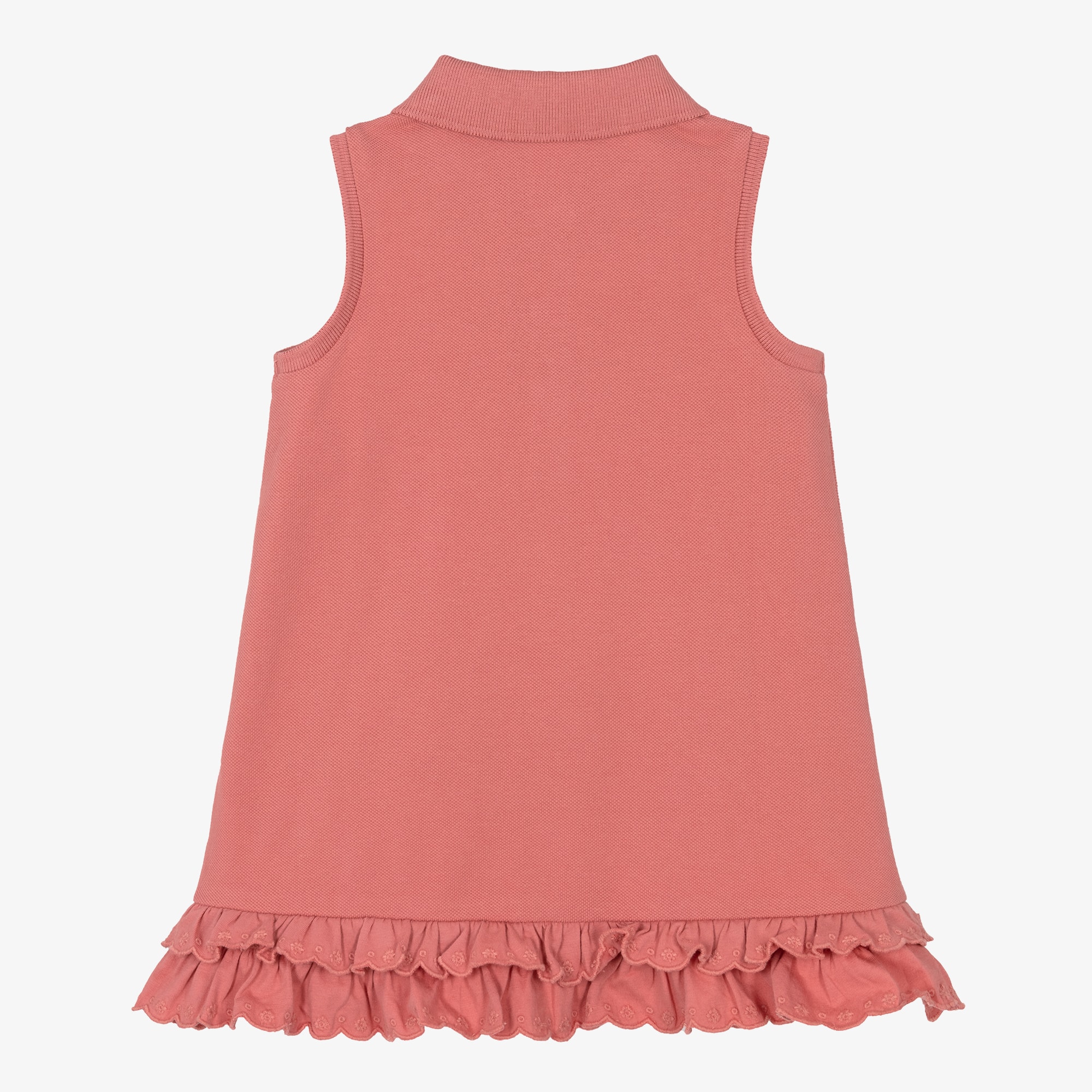 Baby Girls Pink Piqué Sleeveless Dress with Ruffle Hem - View 2