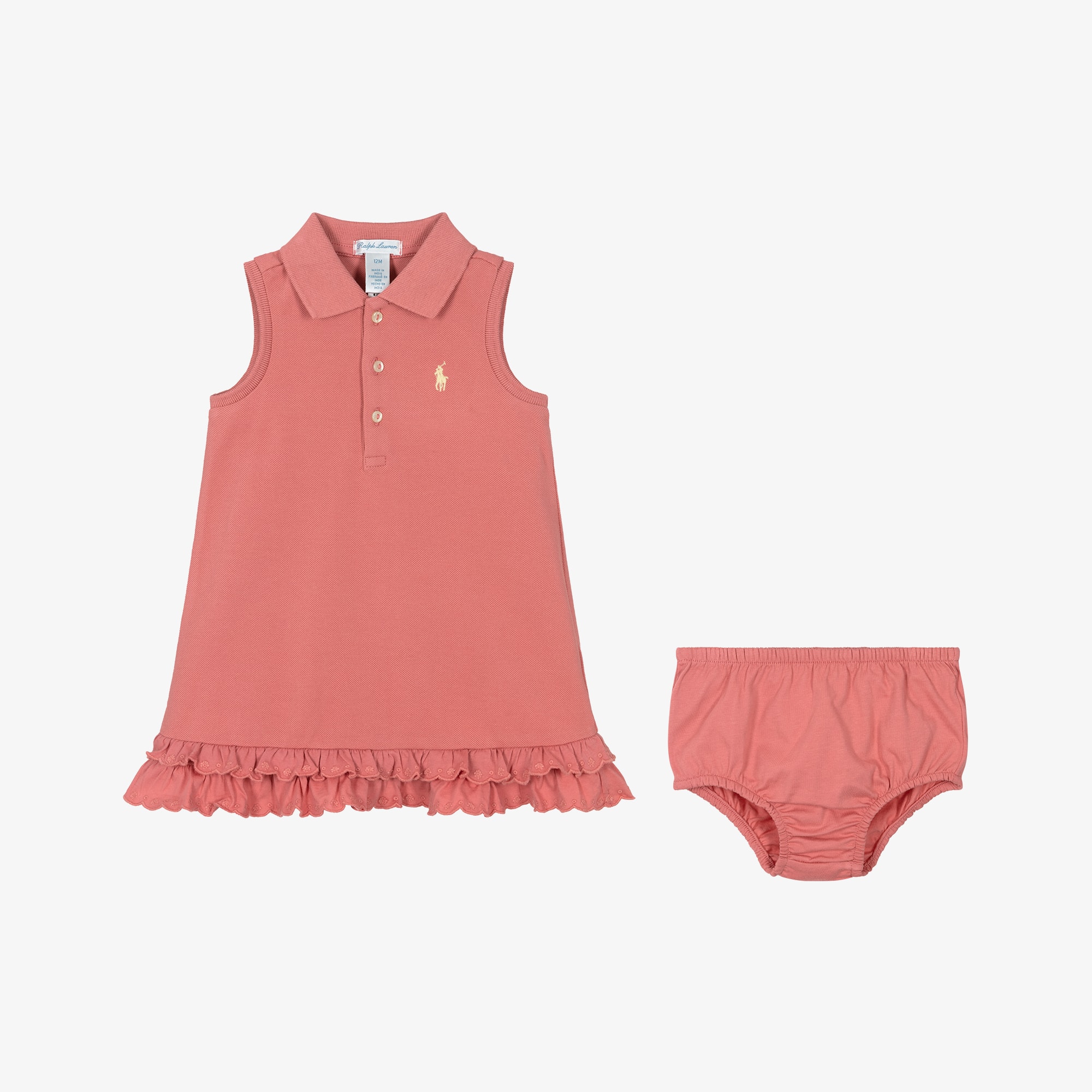 Baby Girls Pink Piqué Sleeveless Dress with Ruffle Hem - View 3