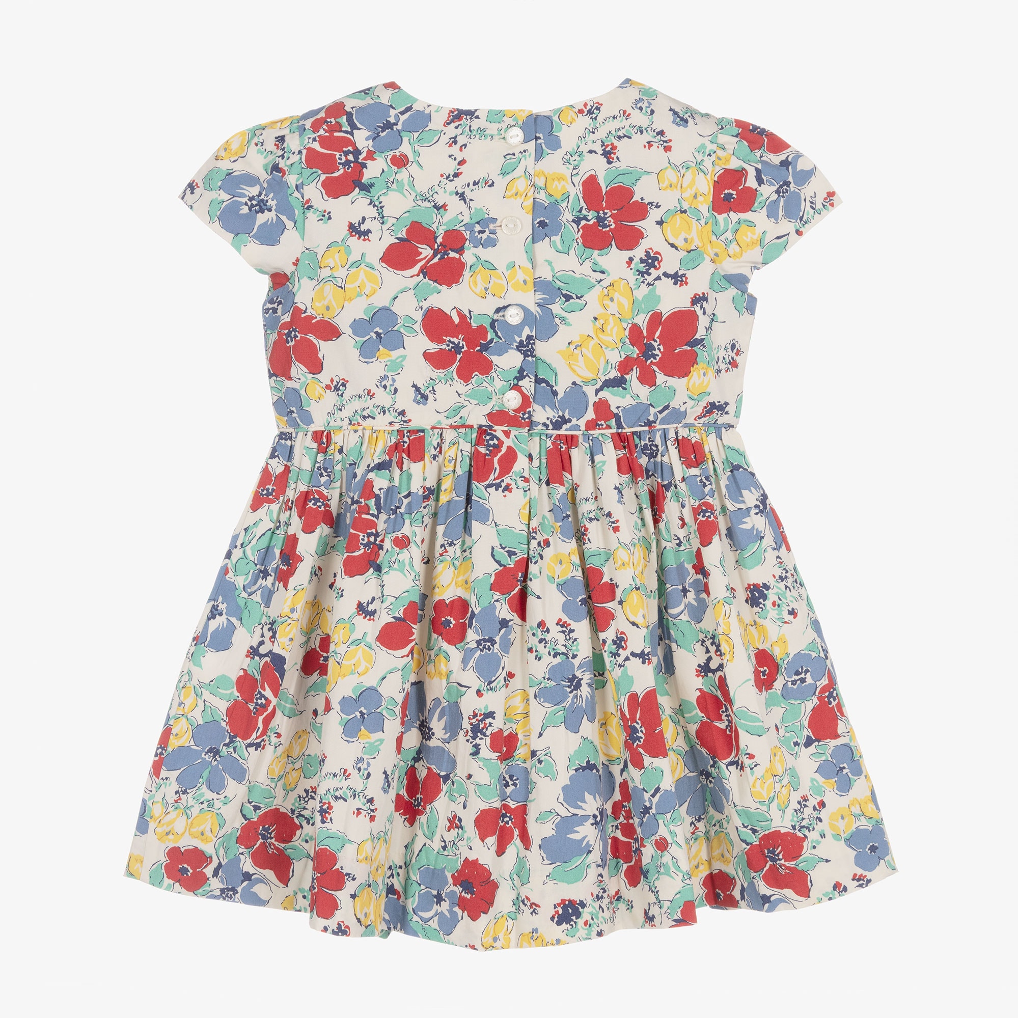 Baby Girls Red & Blue Cotton Floral Dress - View 2