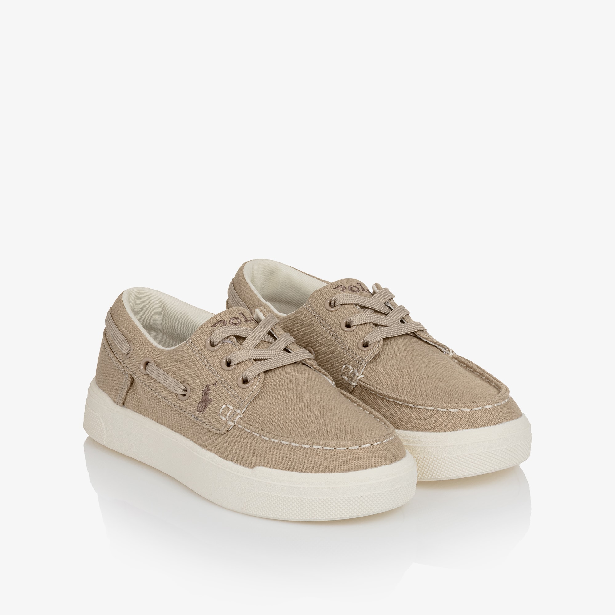 Boys Beige Canvas Lace-Up Deck Shoes - View 1