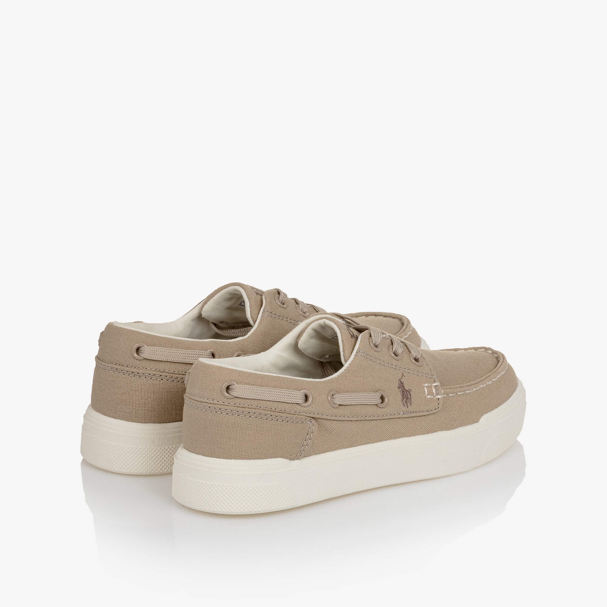 Boys Beige Canvas Lace-Up Deck Shoes - View 2