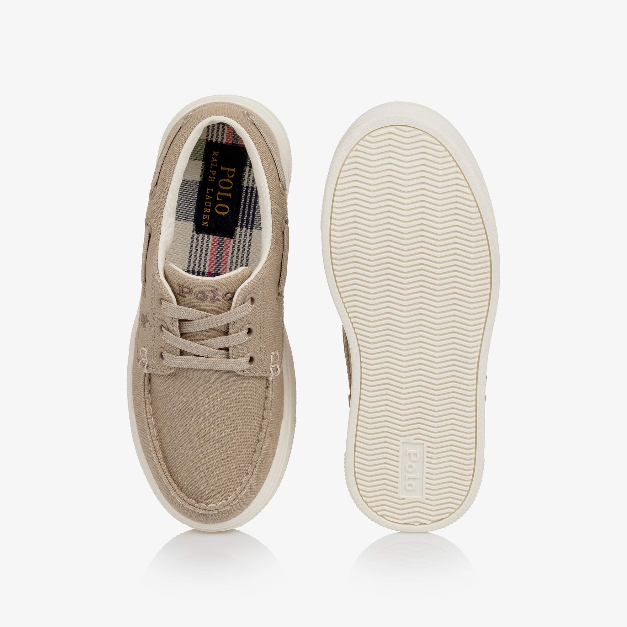 Boys Beige Canvas Lace-Up Deck Shoes - View 3