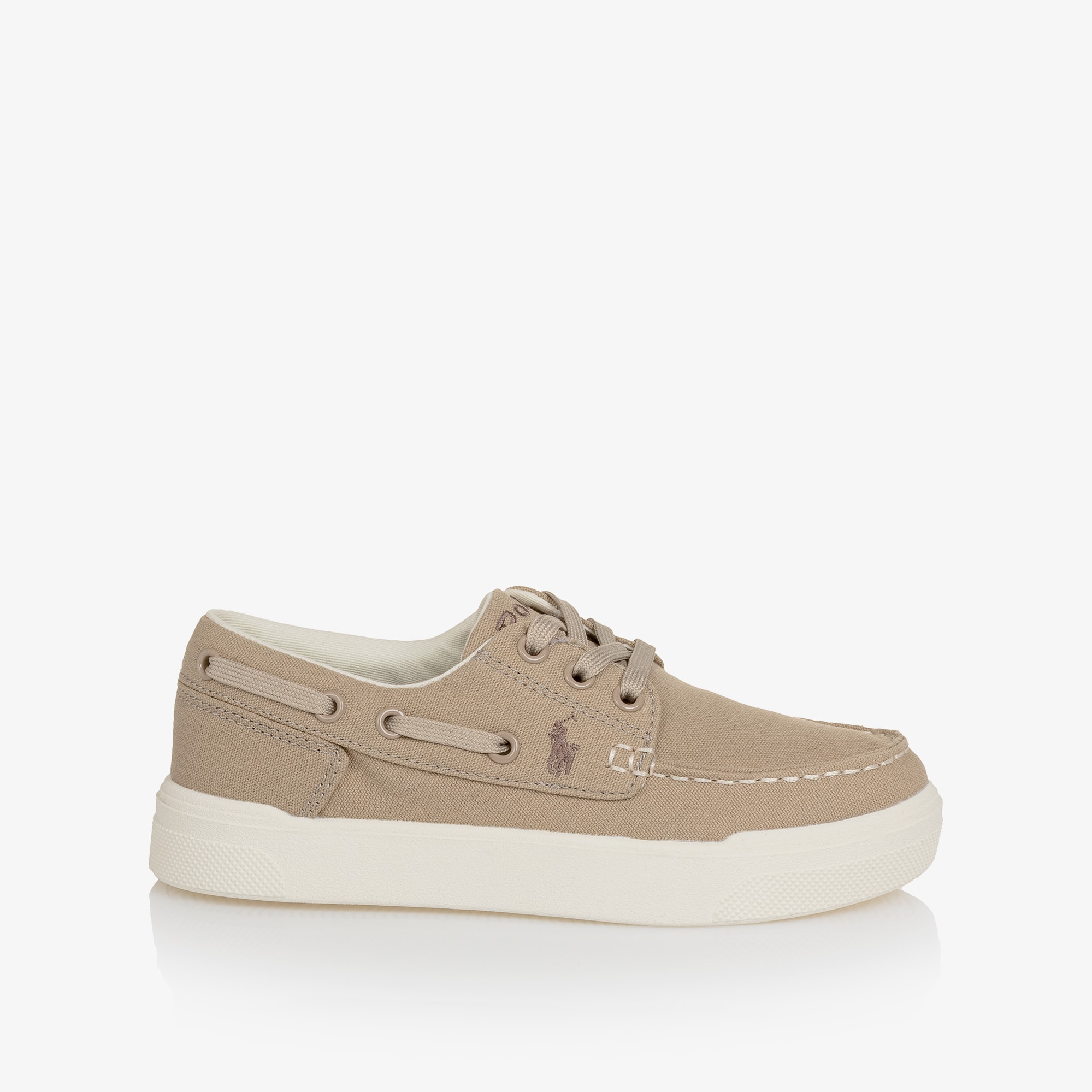 Boys Beige Canvas Lace-Up Deck Shoes - View 4
