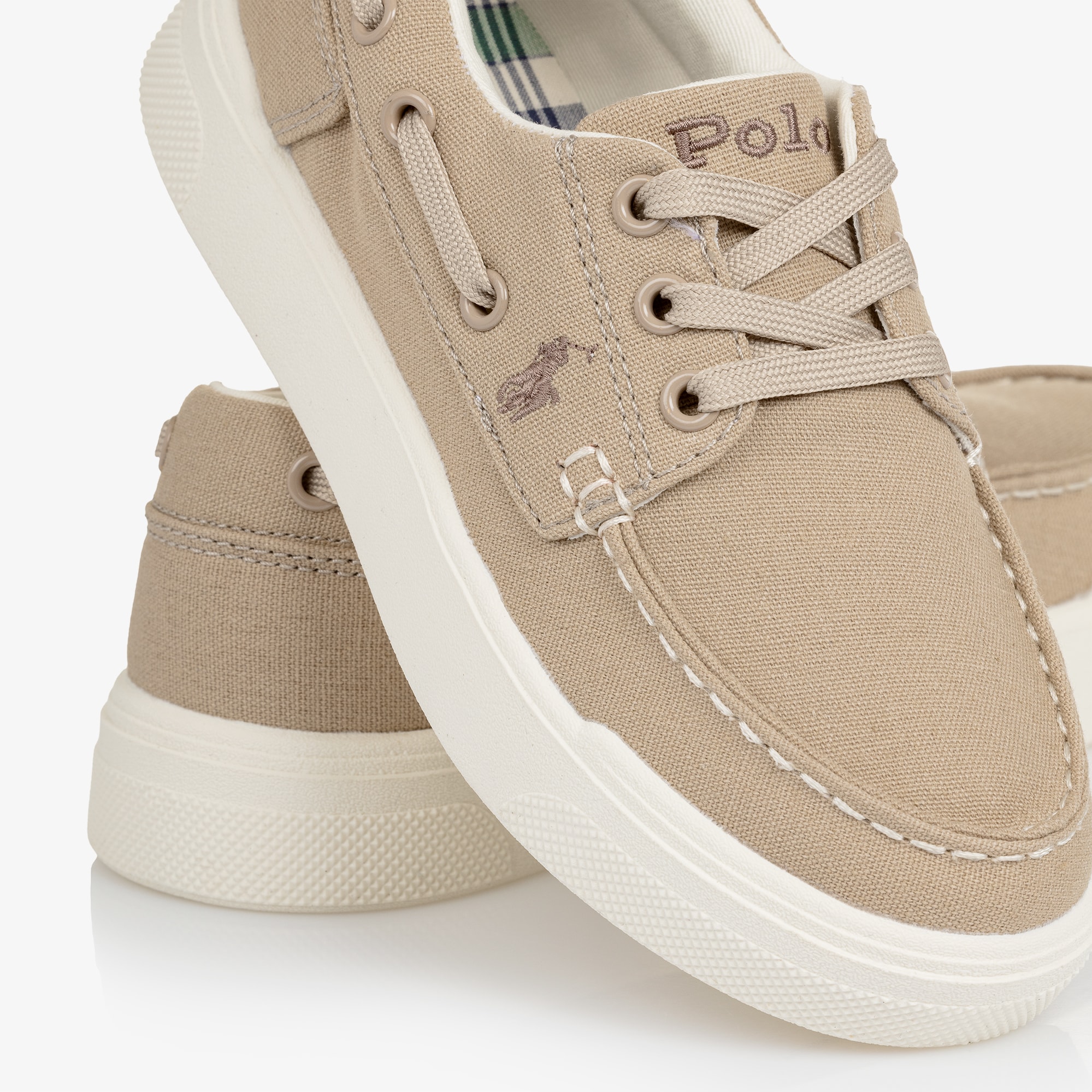 Boys Beige Canvas Lace-Up Deck Shoes - View 5