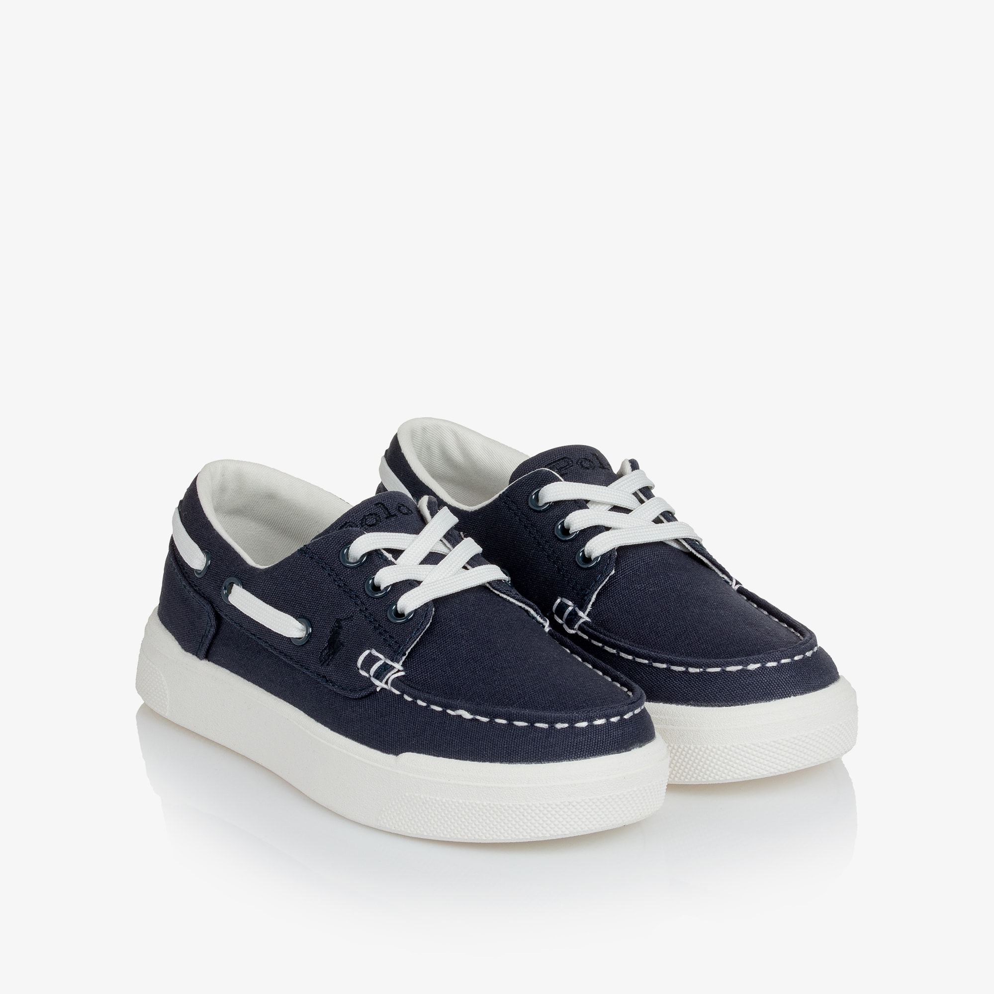 Boys Navy Blue Canvas Lace-Up Deck Shoes - View 1