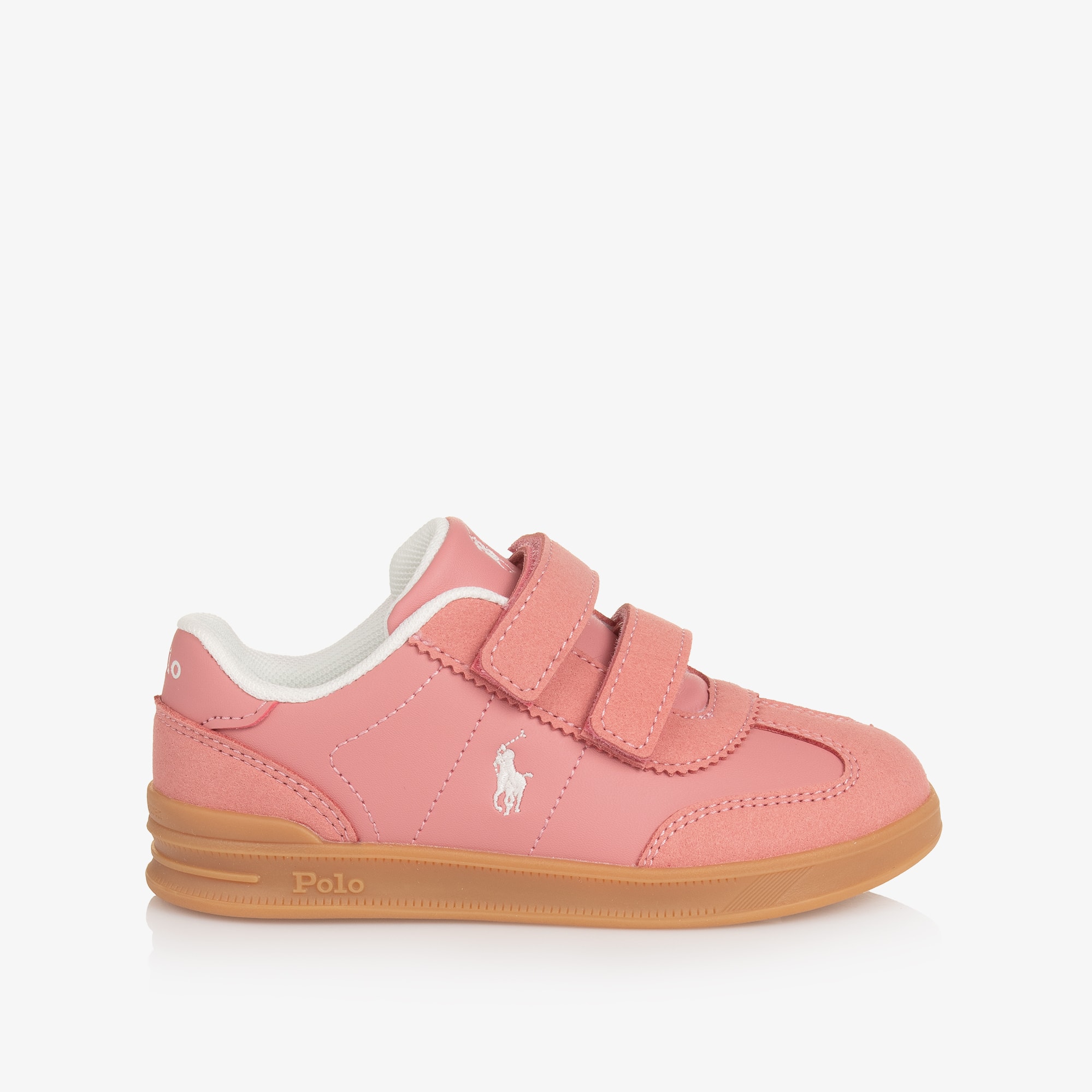 Girls Pink Faux Leather Velcro Trainers with Pony Logos - View 4