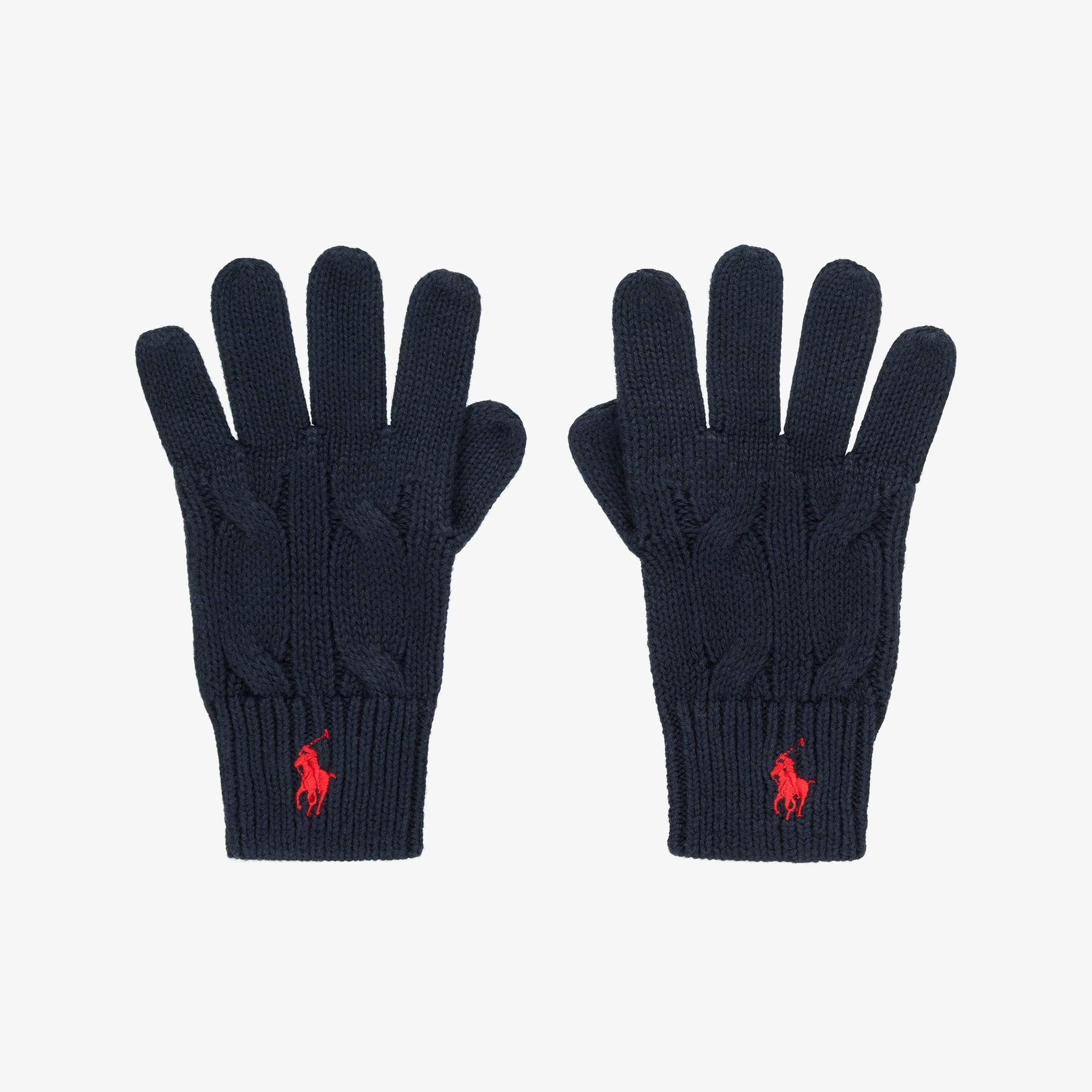 Navy Blue Cotton Cable Knit Gloves - View 1