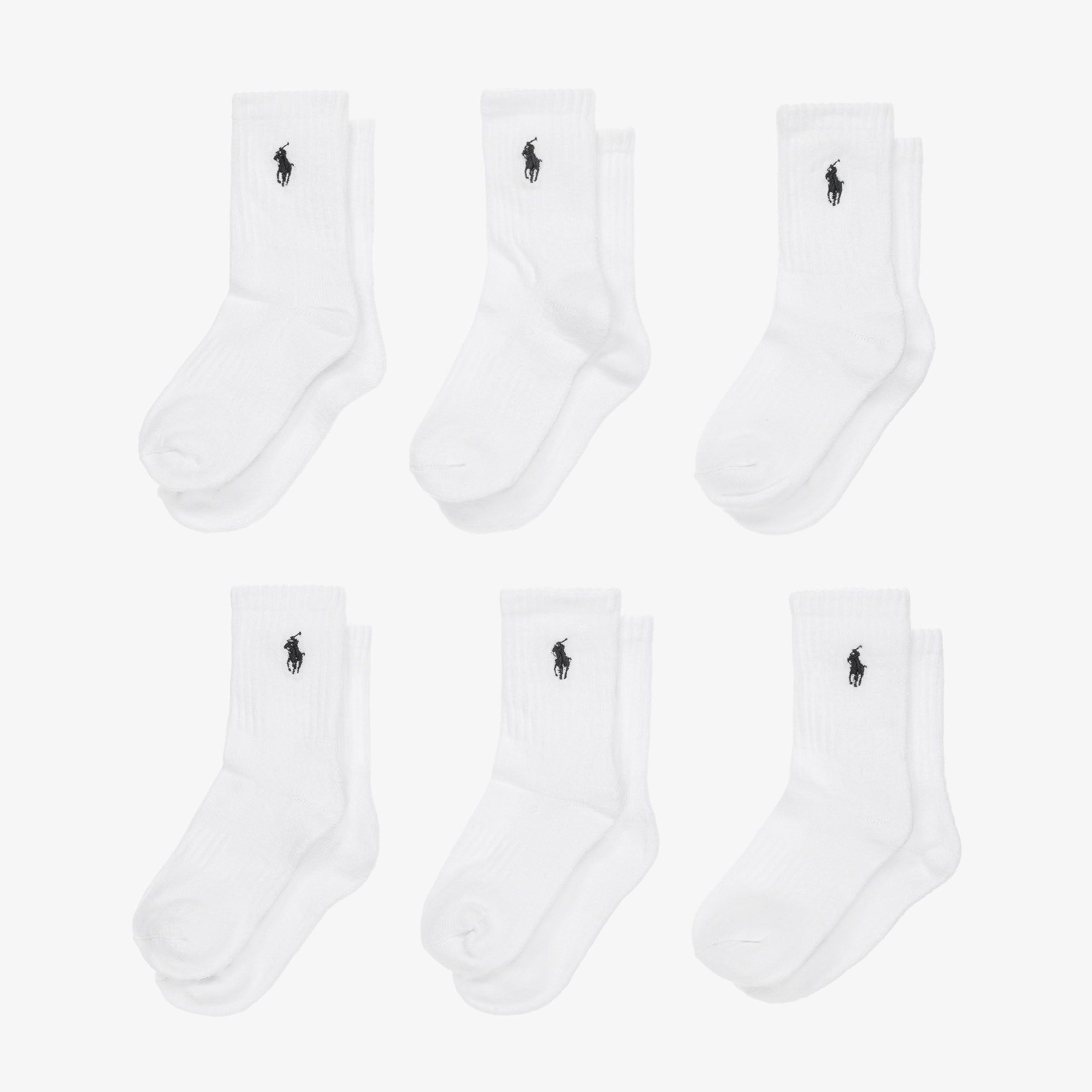 White Cotton Performance Ankle Socks with Pony Logo (6 Pack) - View 3