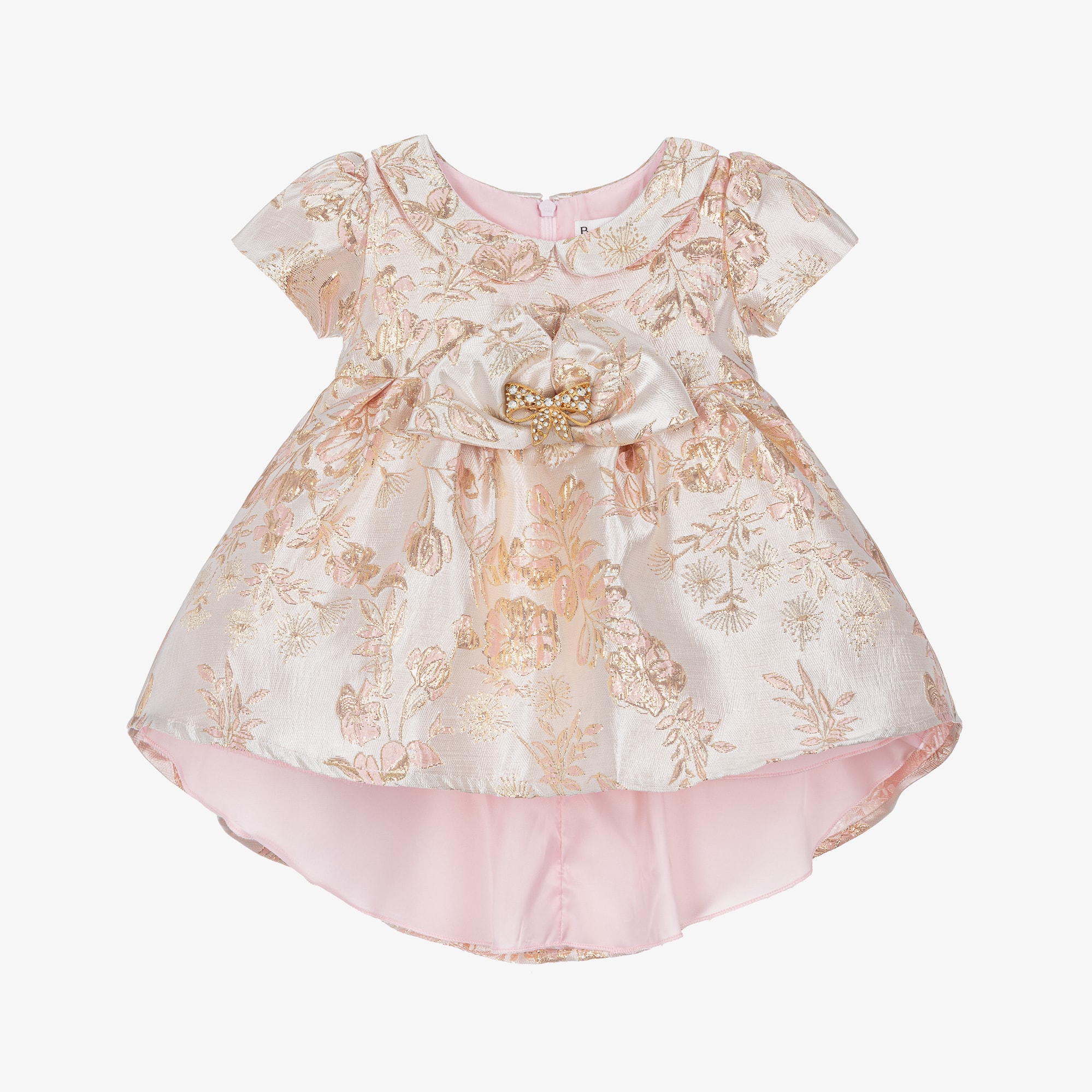 Baby Girls Ivory & Gold Brocade Dress - View 1