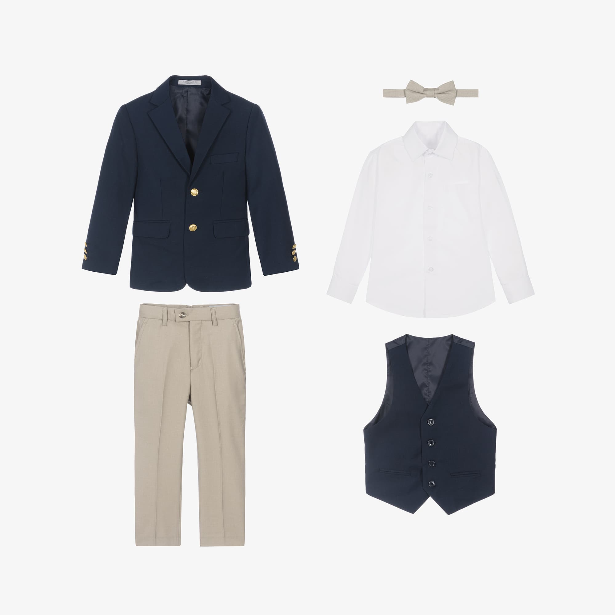 Boys Navy Blue & Beige Twill Suit - alternate view