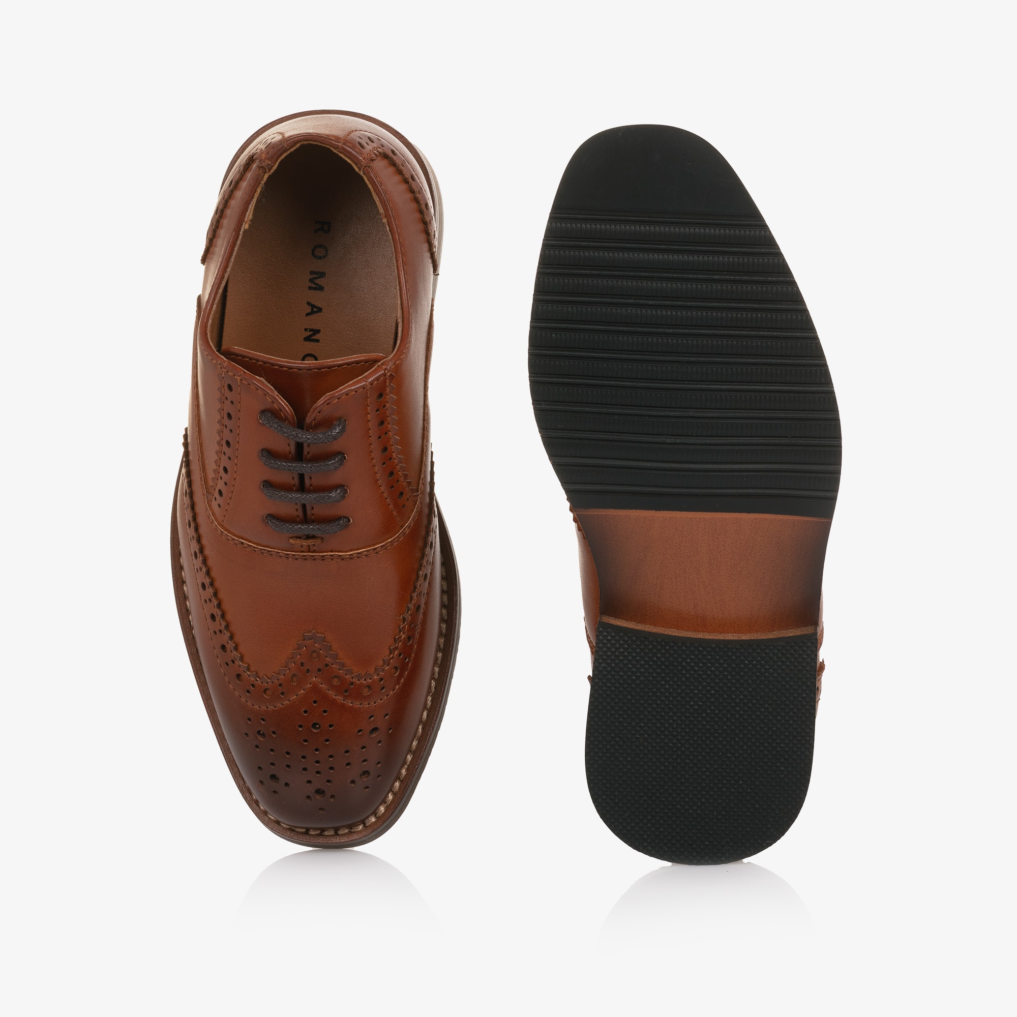Boys Tan Brown Faux Leather Lace-Up Brogues - View 3