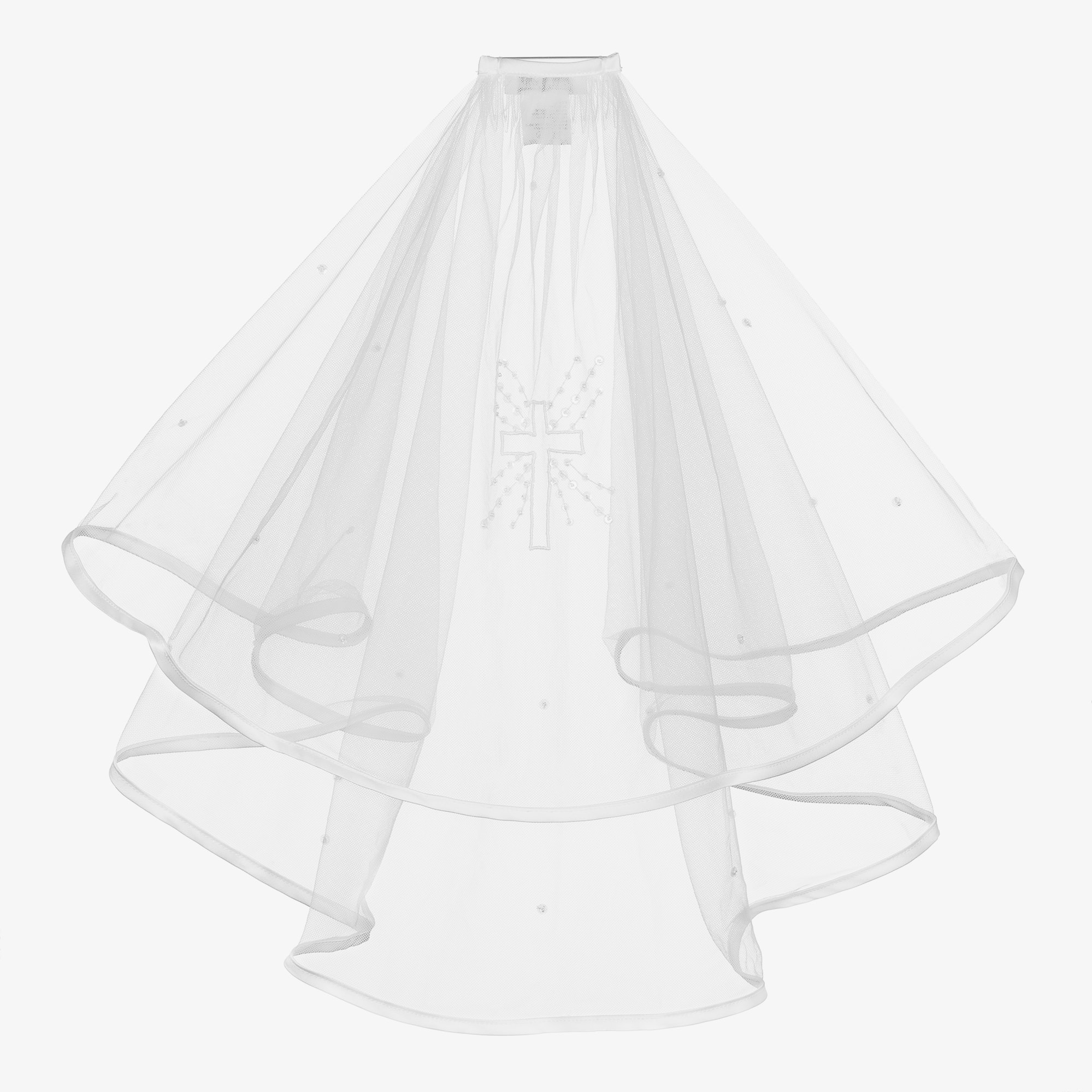 Girls White Embellished Tulle Communion Veil - View 1