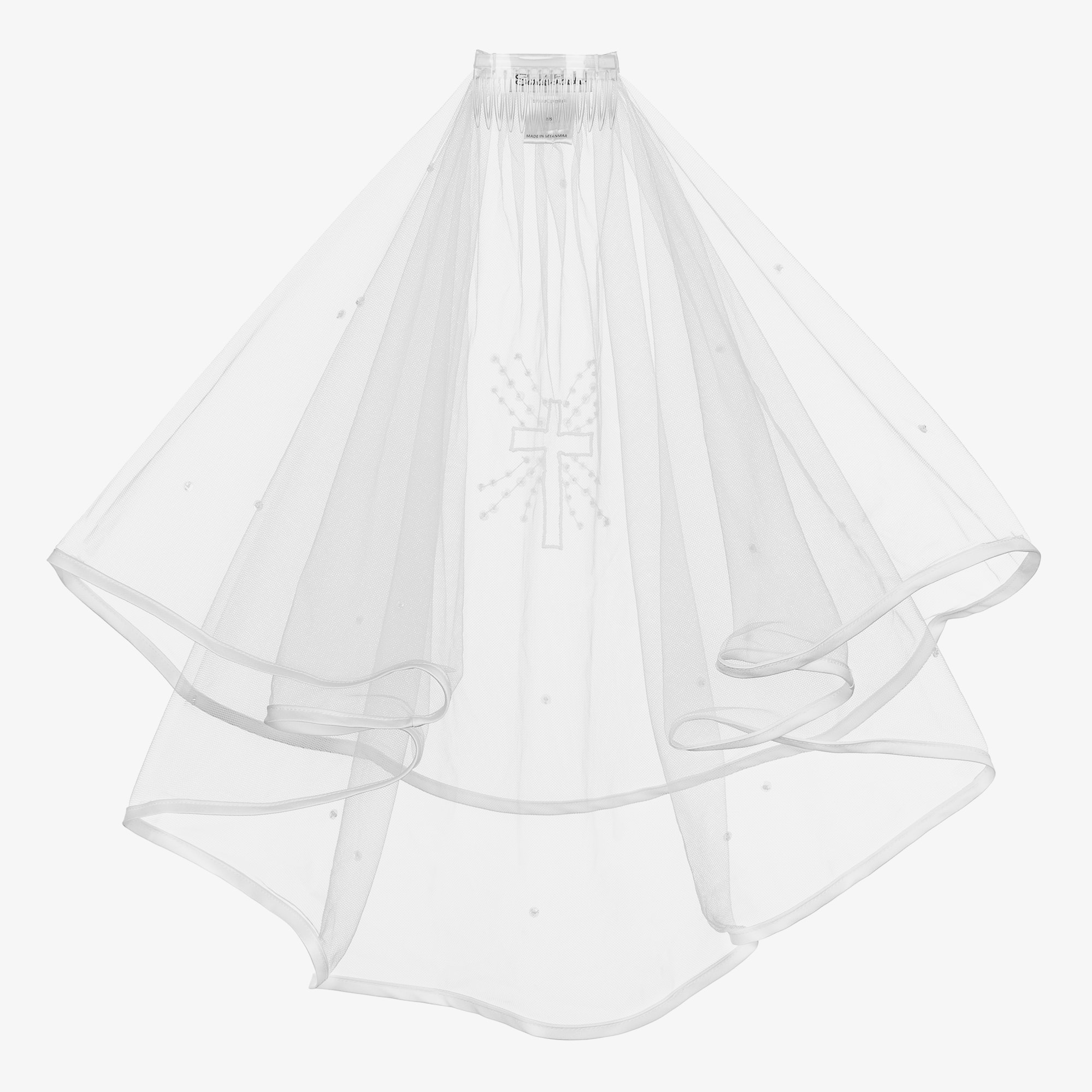 Girls White Embellished Tulle Communion Veil - View 3