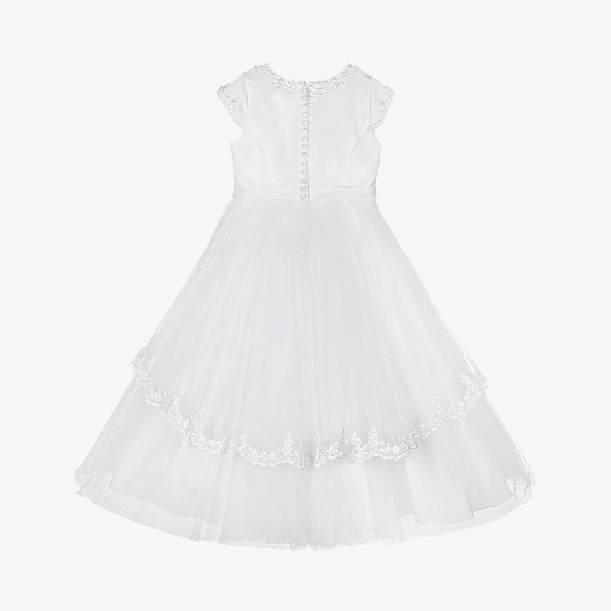 Girls White Tulle Communion Dress - View 3